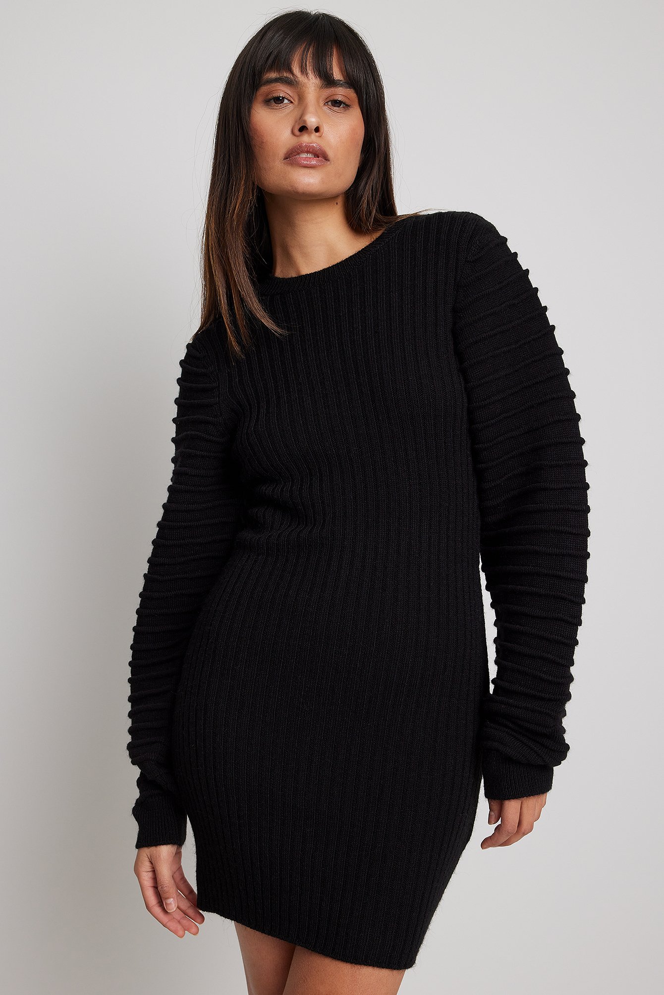 Detailed Sleeve Knitted Mini Dress Black | NA-KD