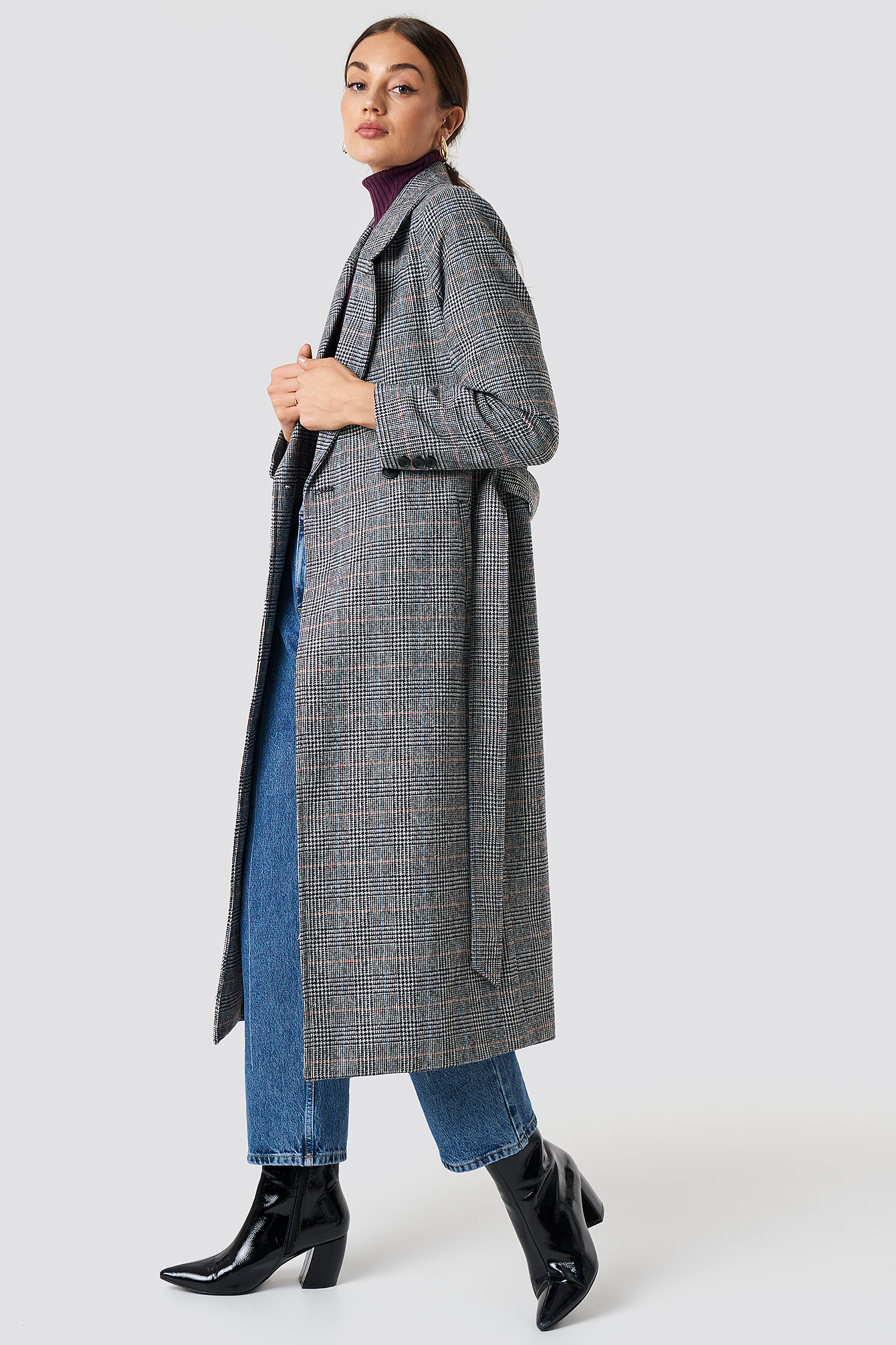 grey plaid overcoat