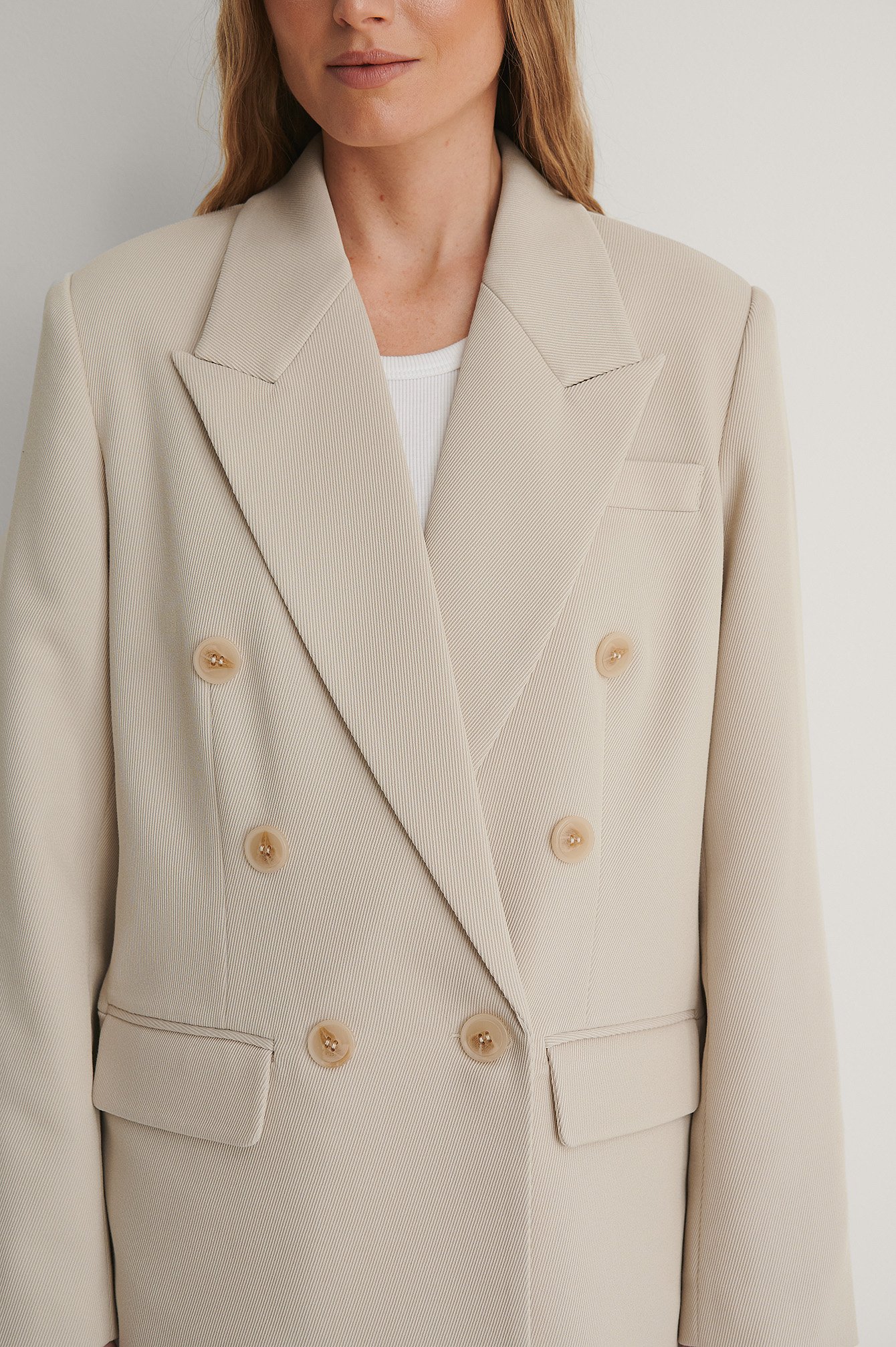 Double Breasted Twill Blazer Beige | NA-KD