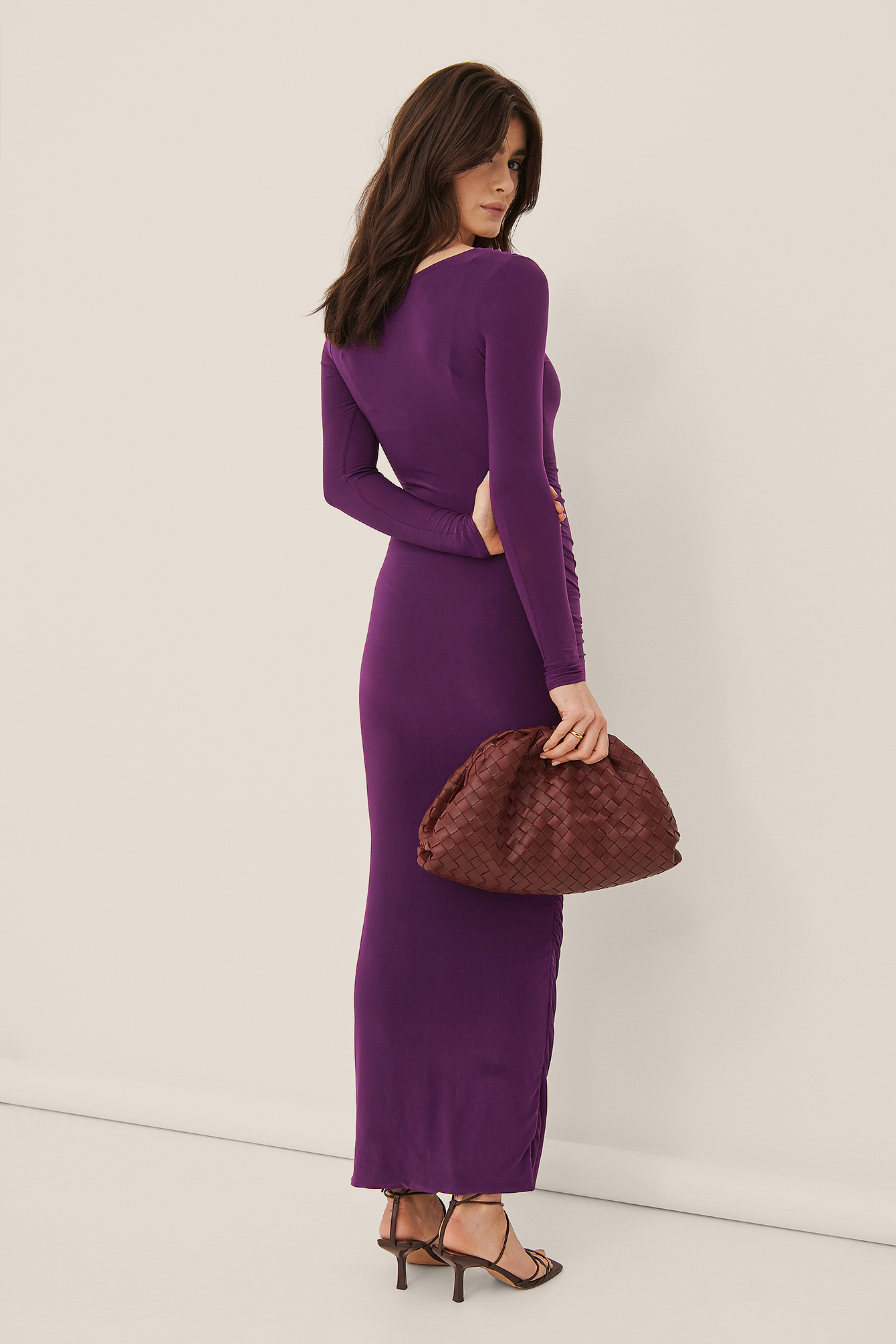 Draped Long Sleeve Maxi Dress Purple