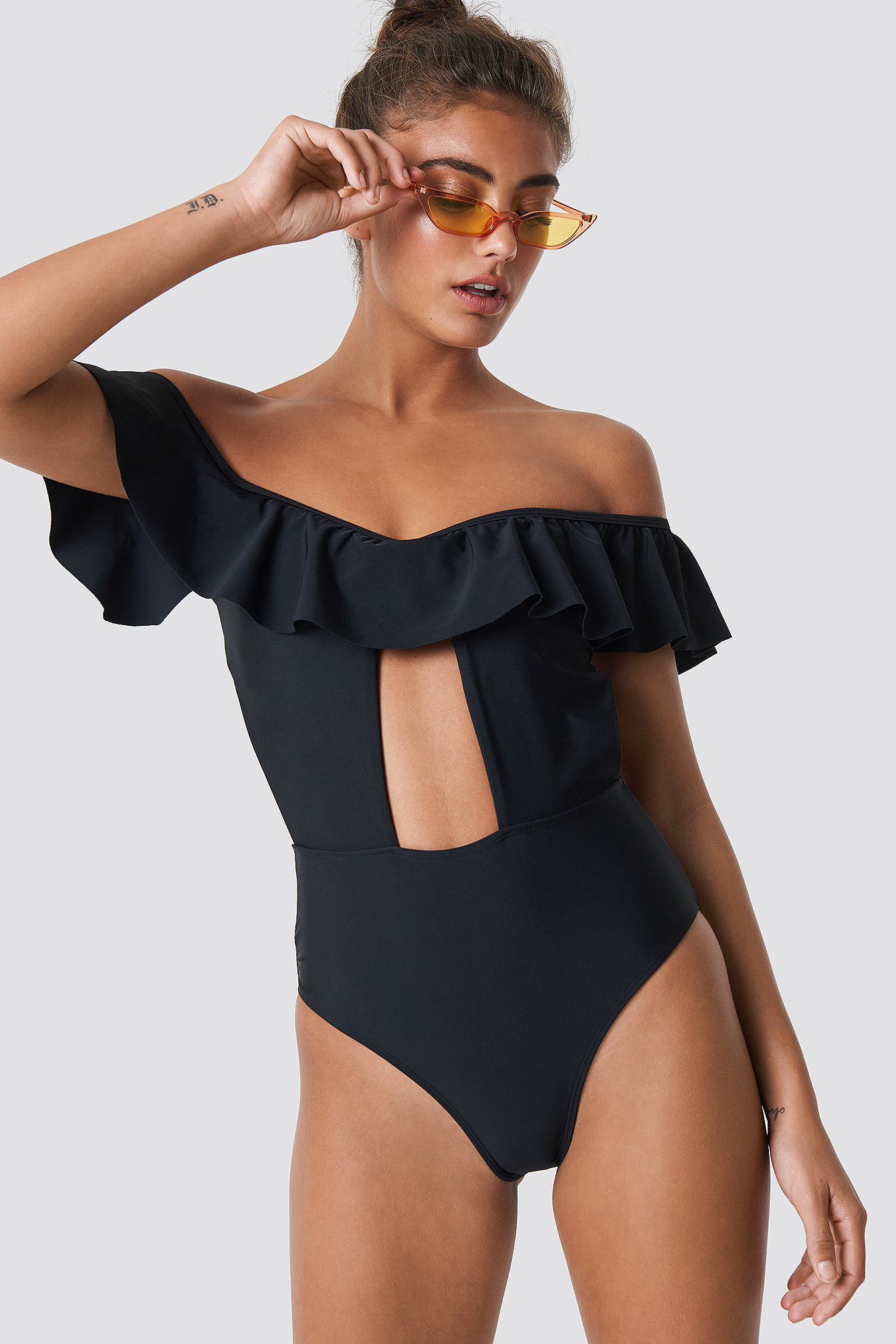 one shoulder frill swimsuit