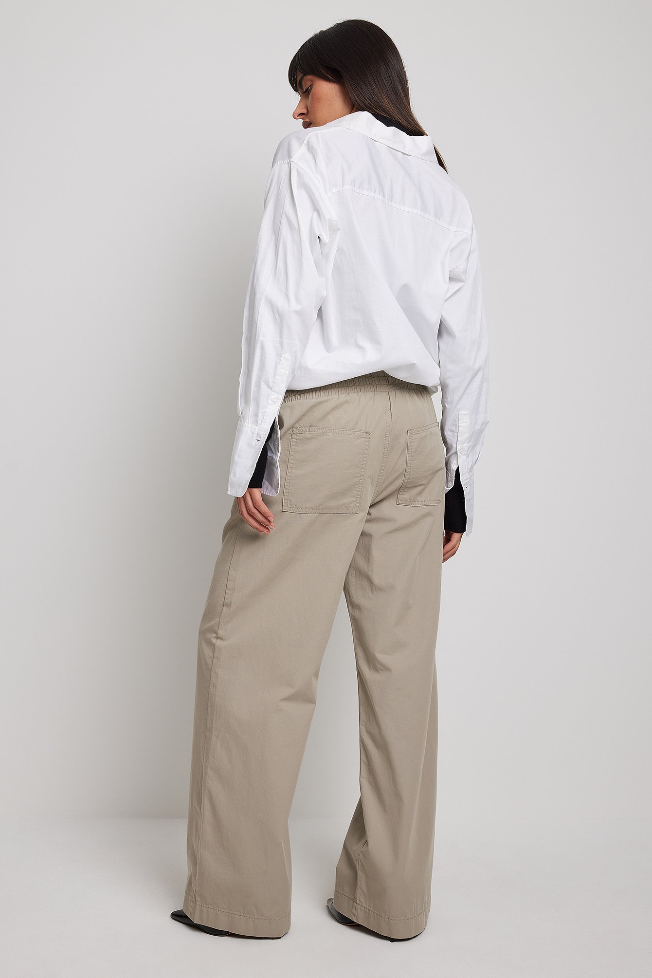 NA-KD elastic waistband baggy pants in khaki