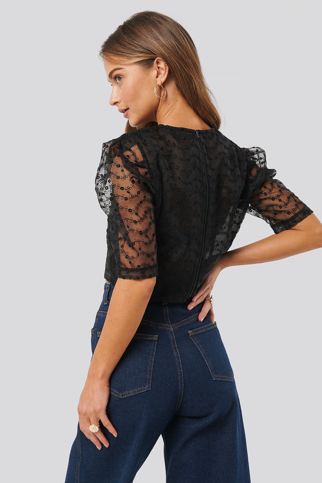 Embroidered Organza Blouse Black | na-kd.com