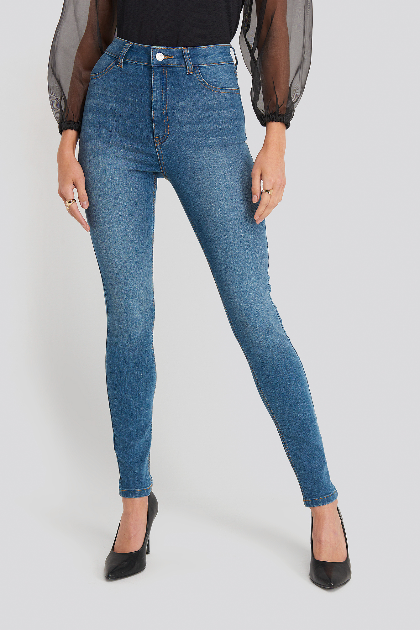 Fake Pocket Skinny Jeans Blue | na-kd.com