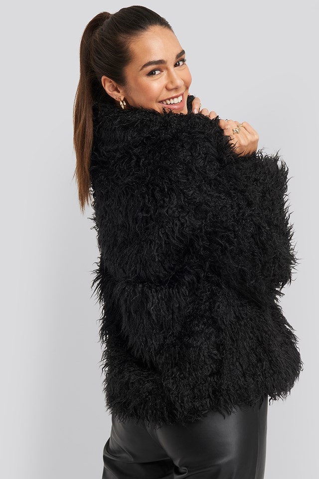 Curly Faux Fur Jacket Black Na 