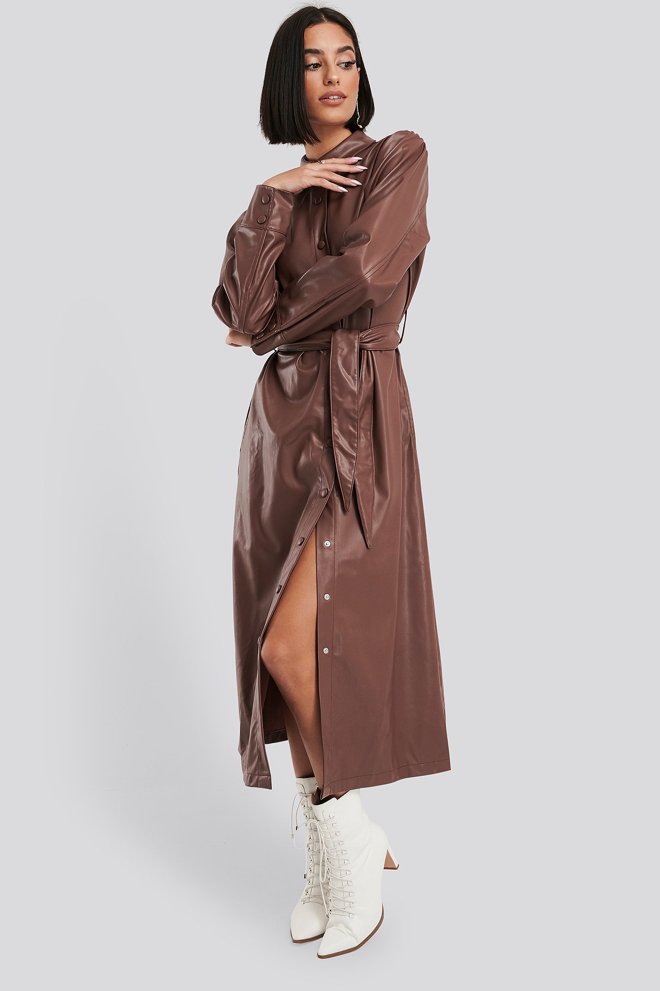 leather belted shirt dress