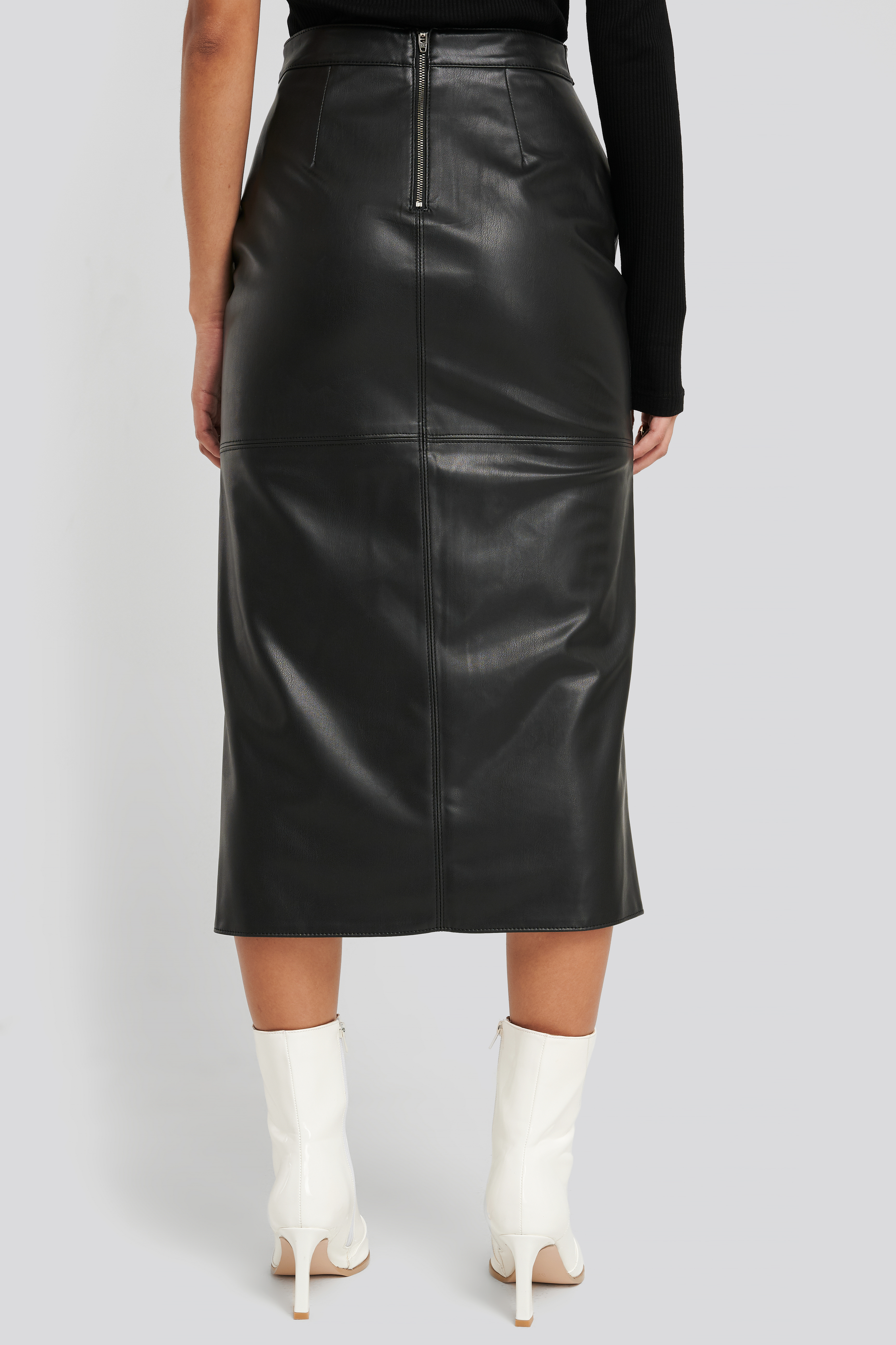 Faux Leather Side Slit Skirt Black | NA-KD
