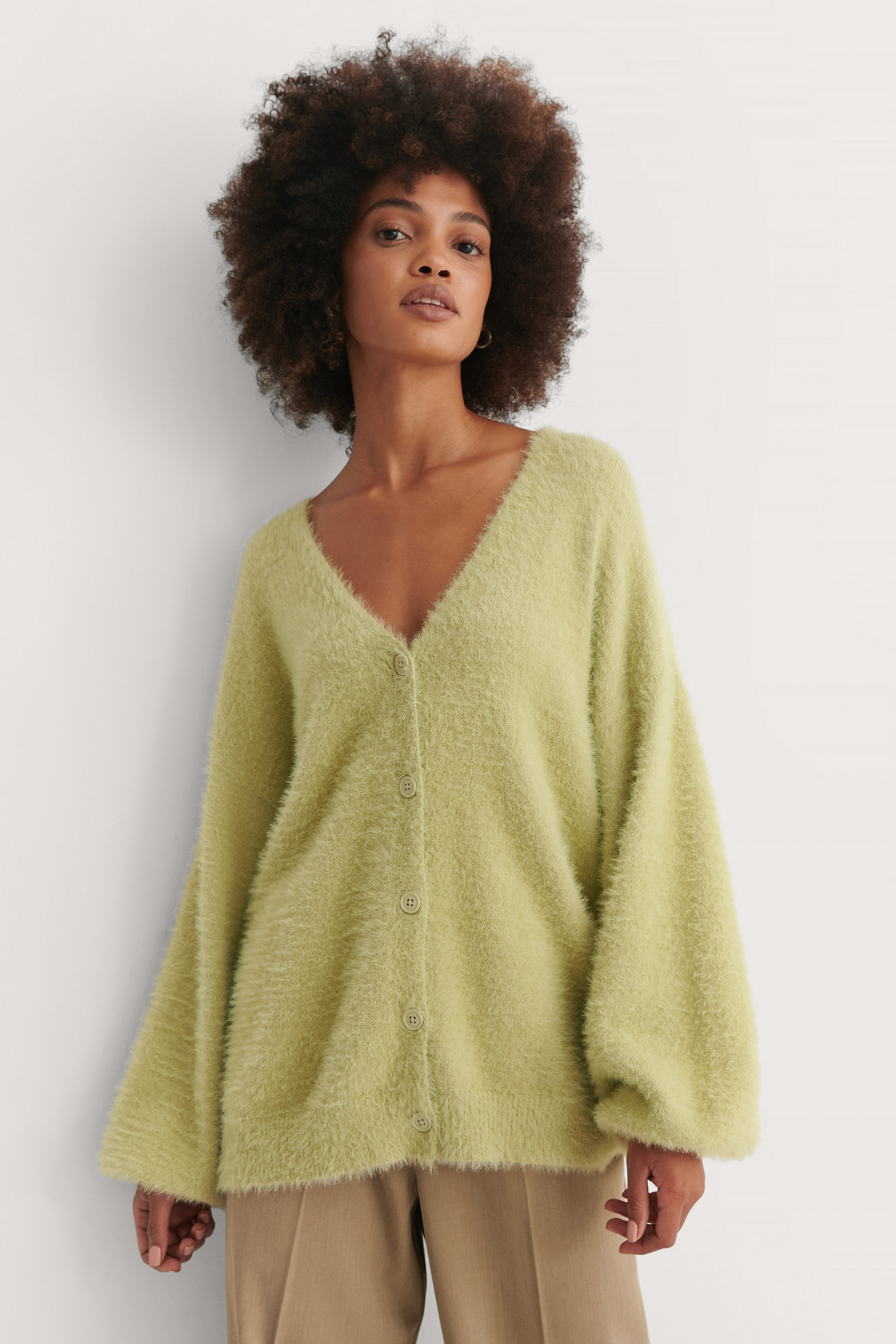 Feather Yarn Knitted Cardigan Green | NA-KD