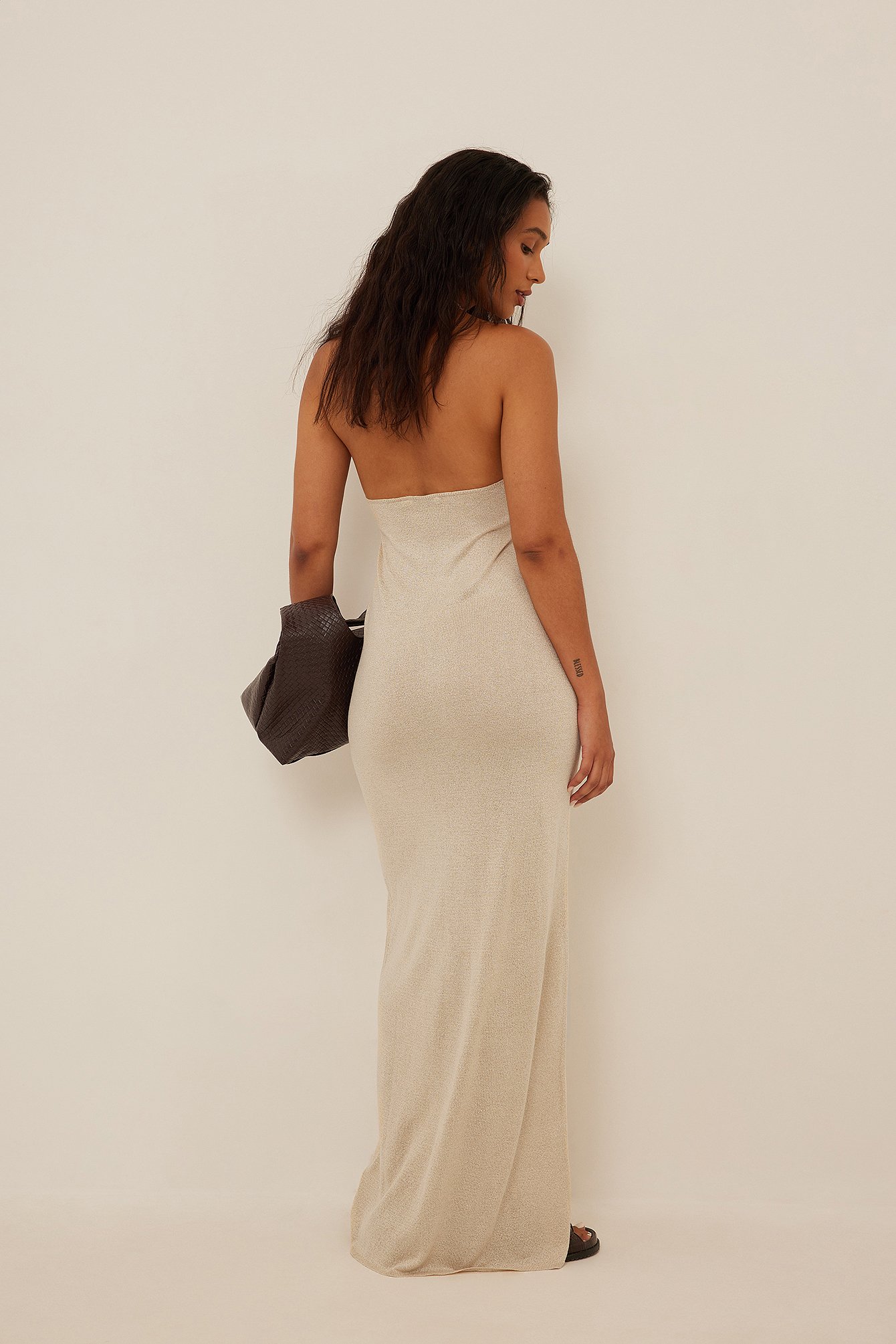 Knitted Maxi Dress with Lurex Beige