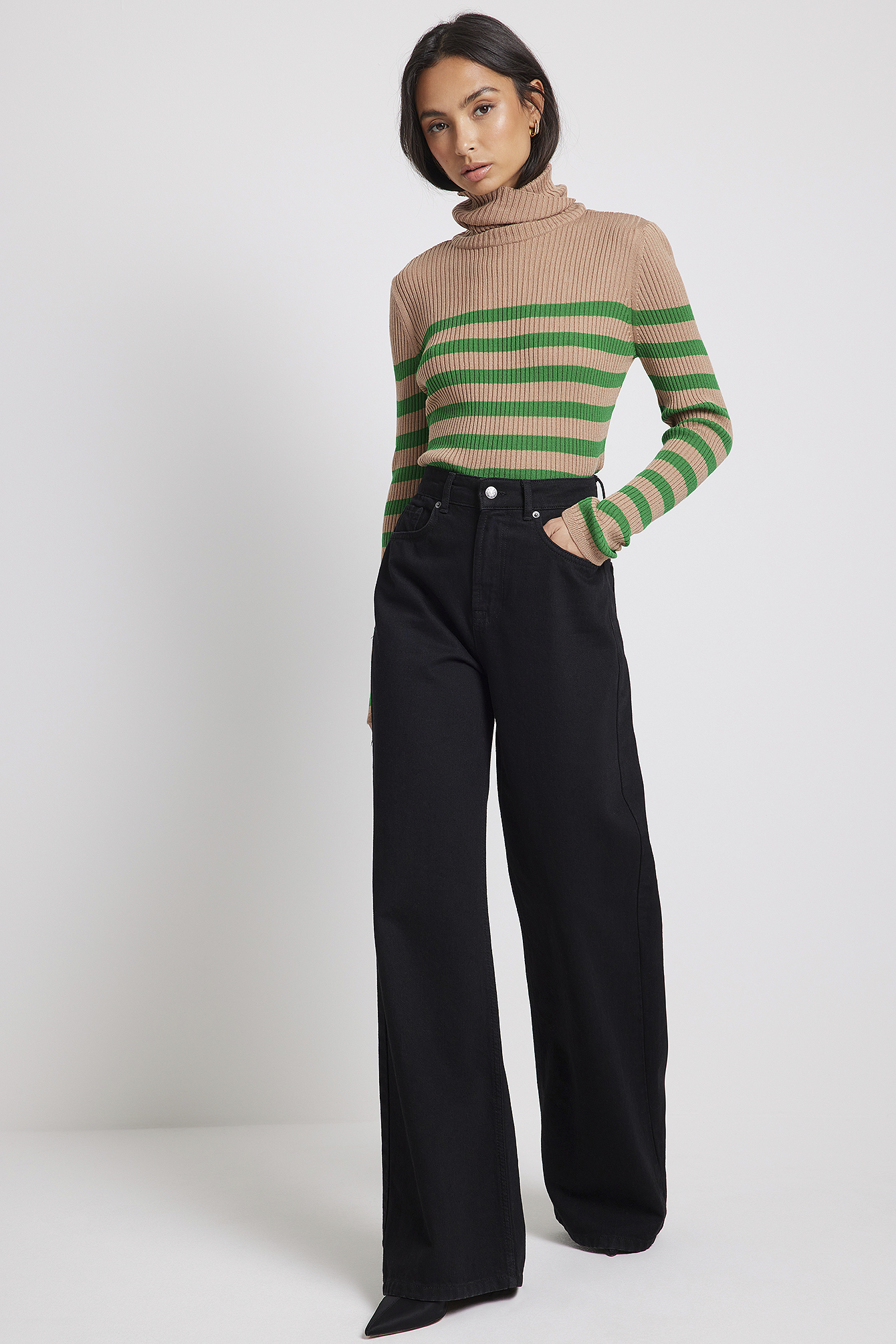 Fine Knitted Striped Turtleneck Sweater Stripe | na-kd.com