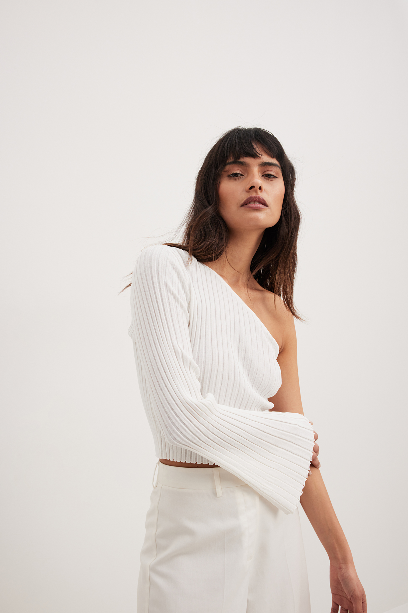 Fine Knitted Wide Sleeve Top White | NA-KD