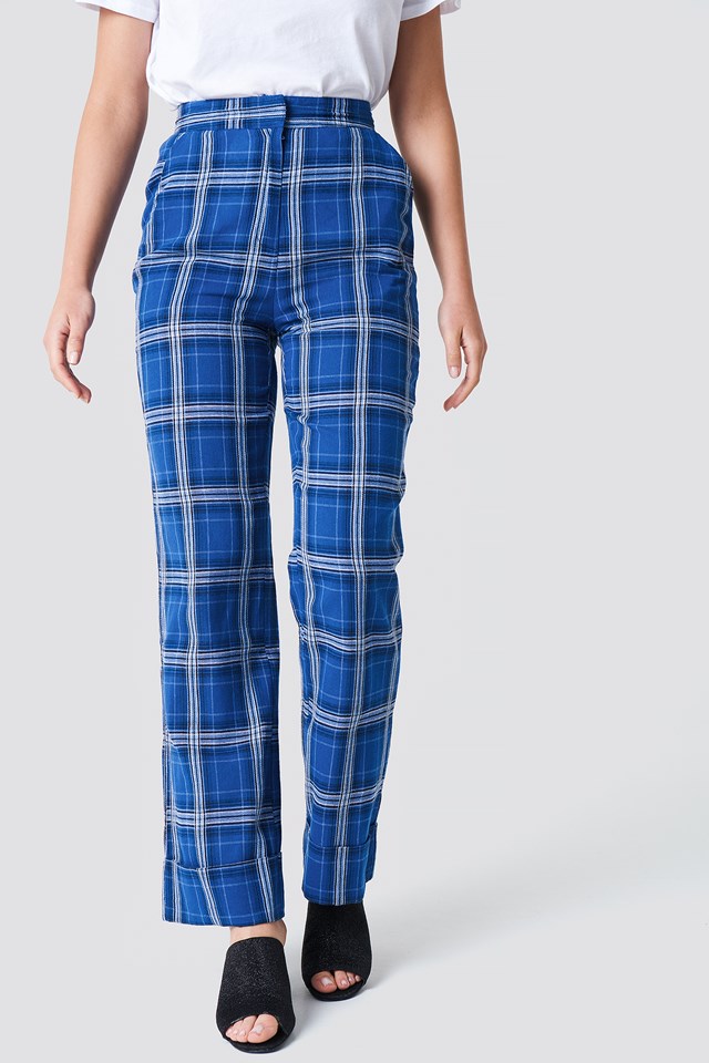Flared Checkered Pants Blue Check | na-kd.com