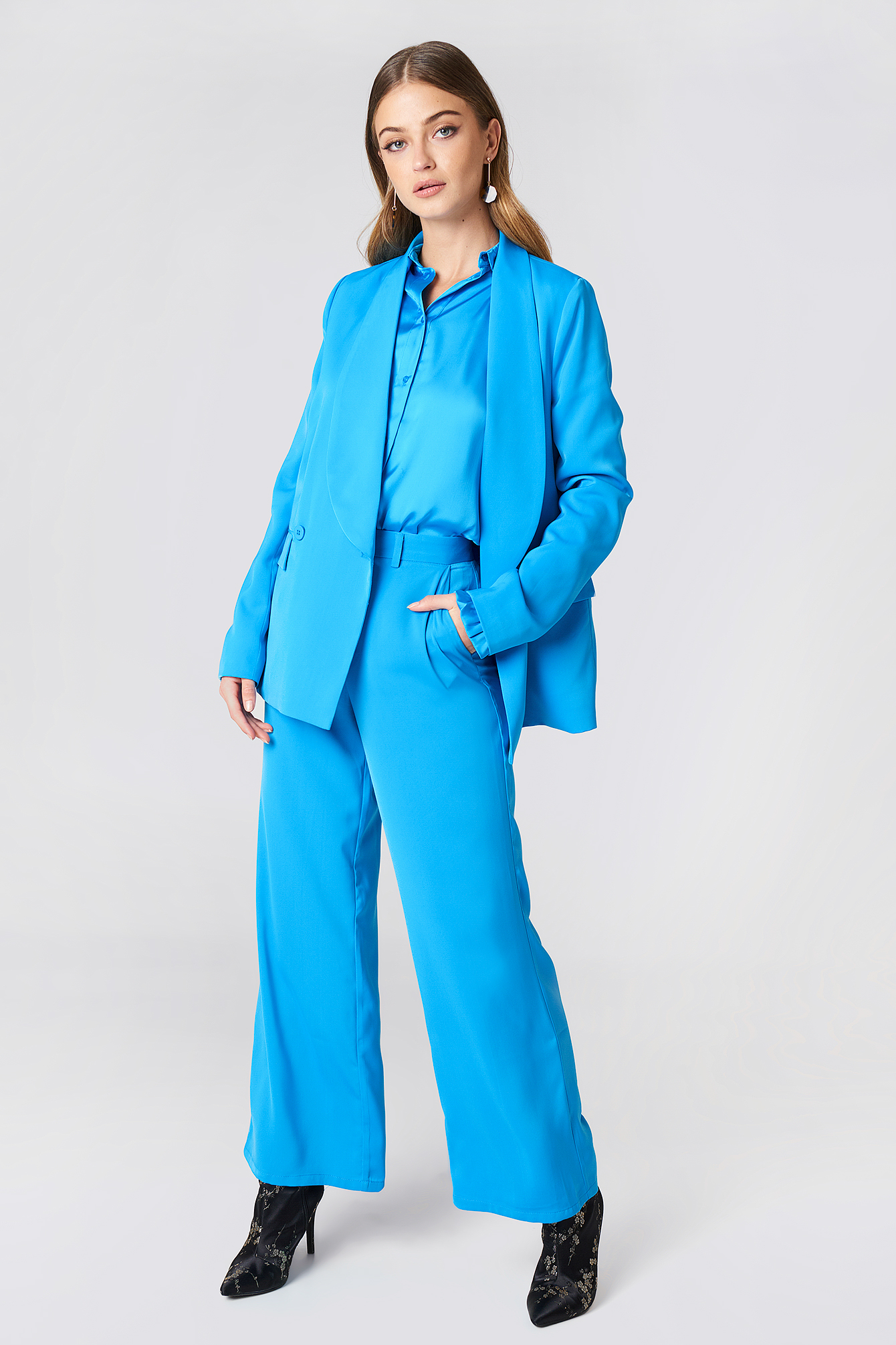 Flared Shiny Suit Pants Blue | na-kd.com