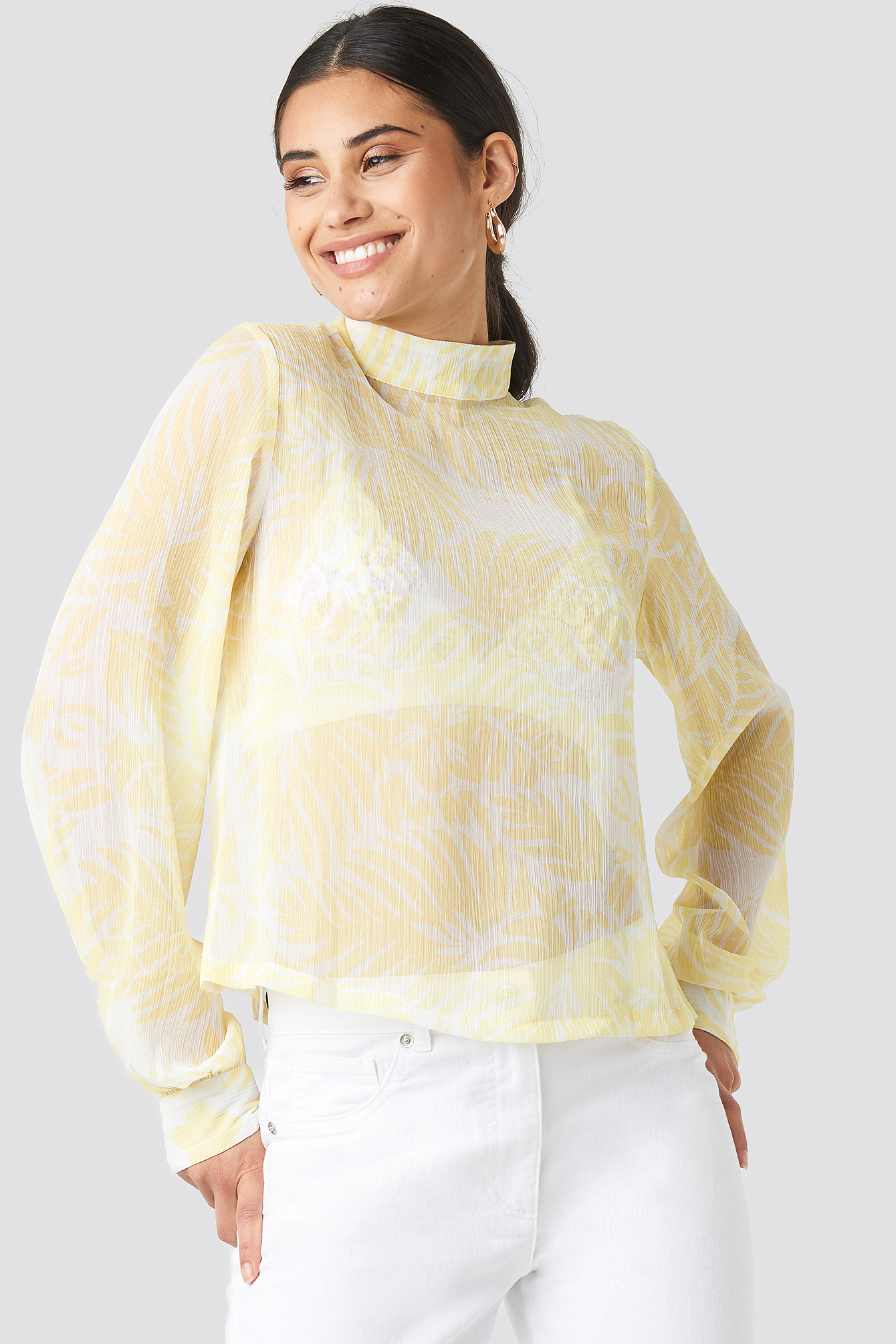 Flower High Neck Blouse Yellow | na-kd.com