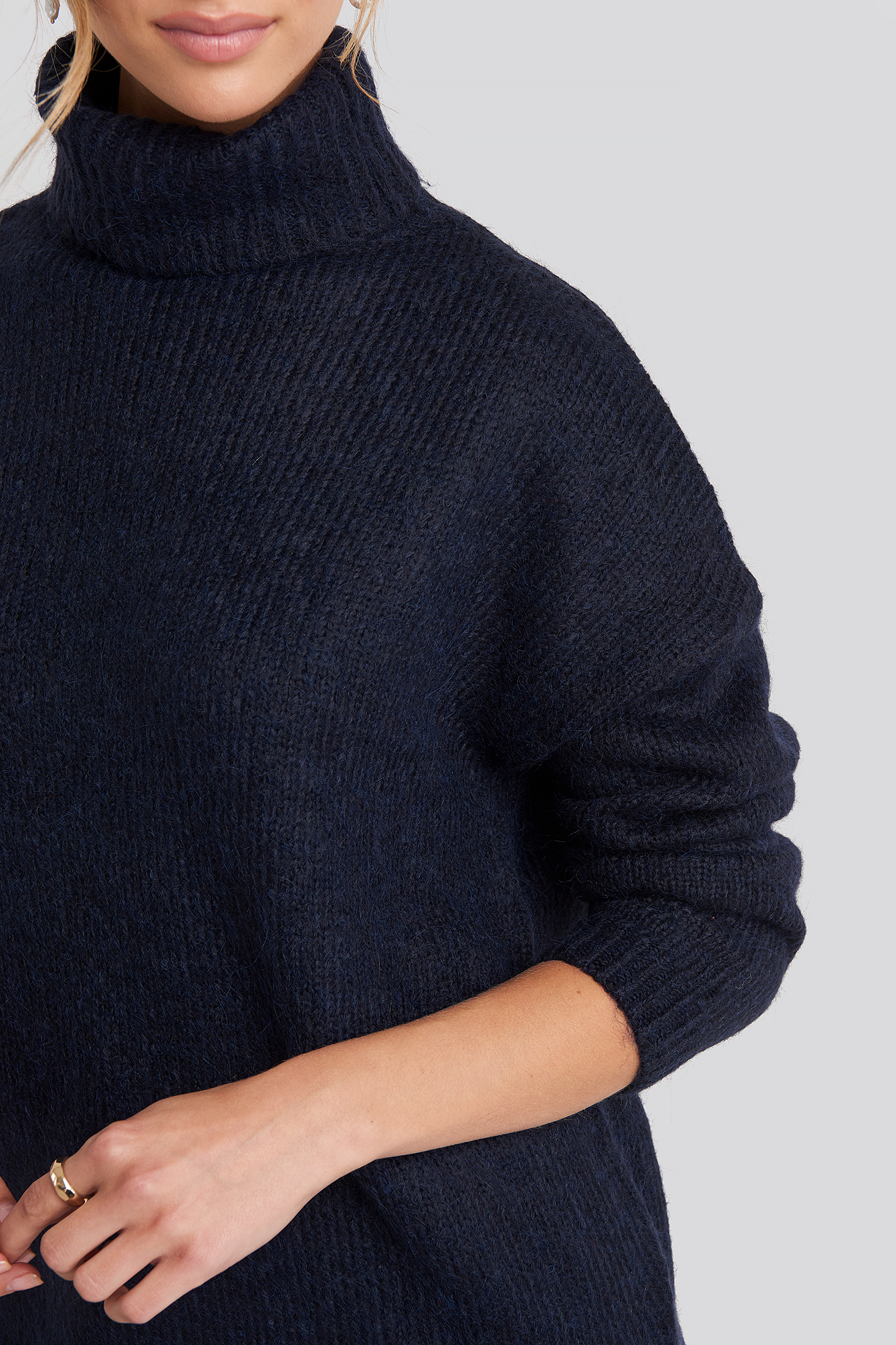 Folded Oversized Knitted Sweater Blue | na-kd.com