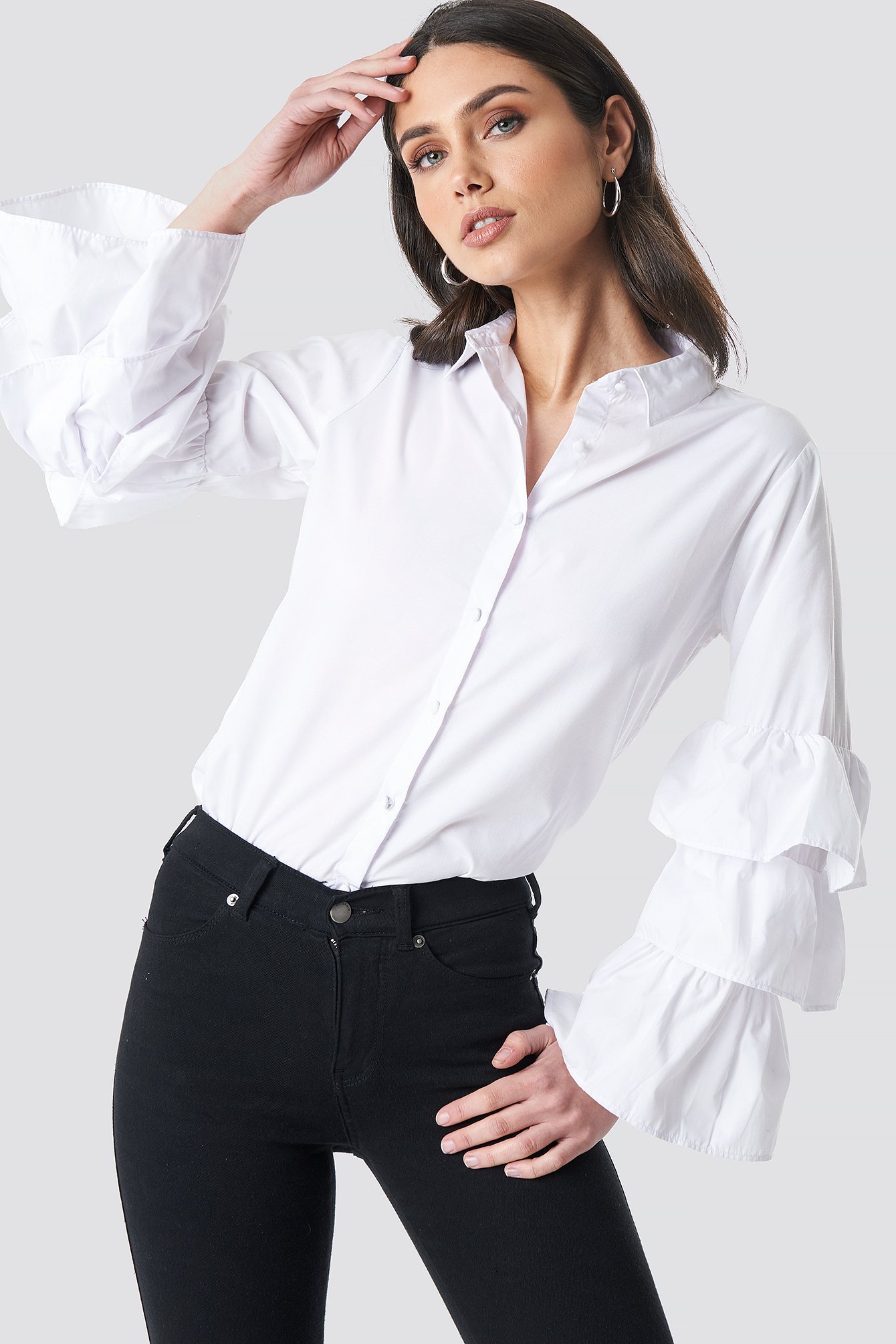 Frill Sleeve Covered Buttons Shirt 