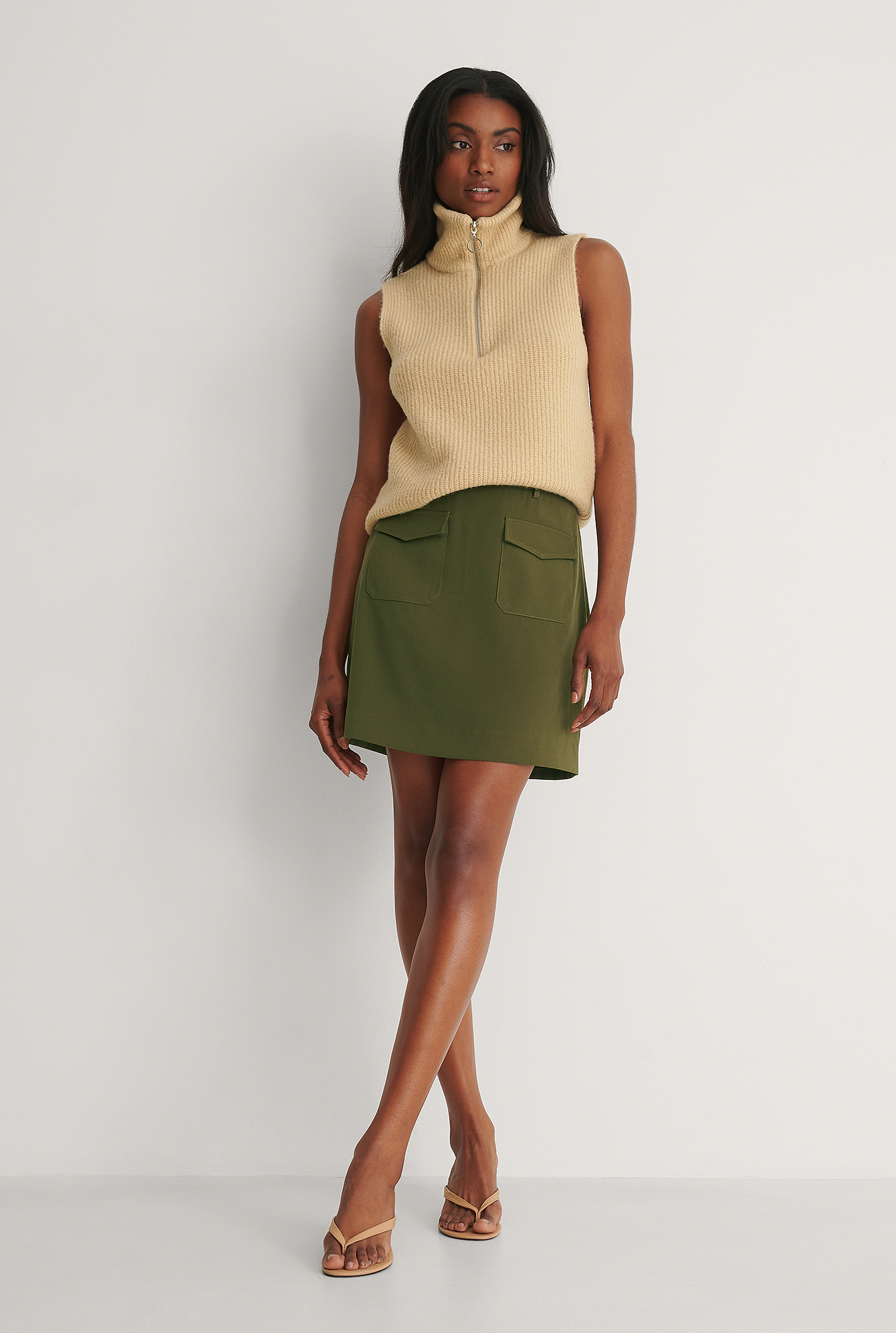 Na-kd Front Pocket Mini Skirt - Green