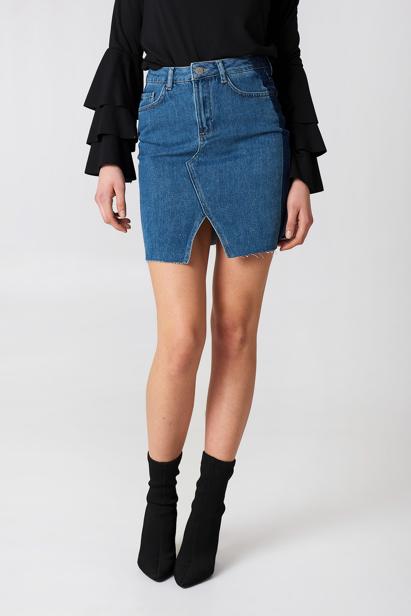 Front Slit Side Panel Denim Skirt Mid Blue | na-kd.com - 640 x 960 jpeg 68kB