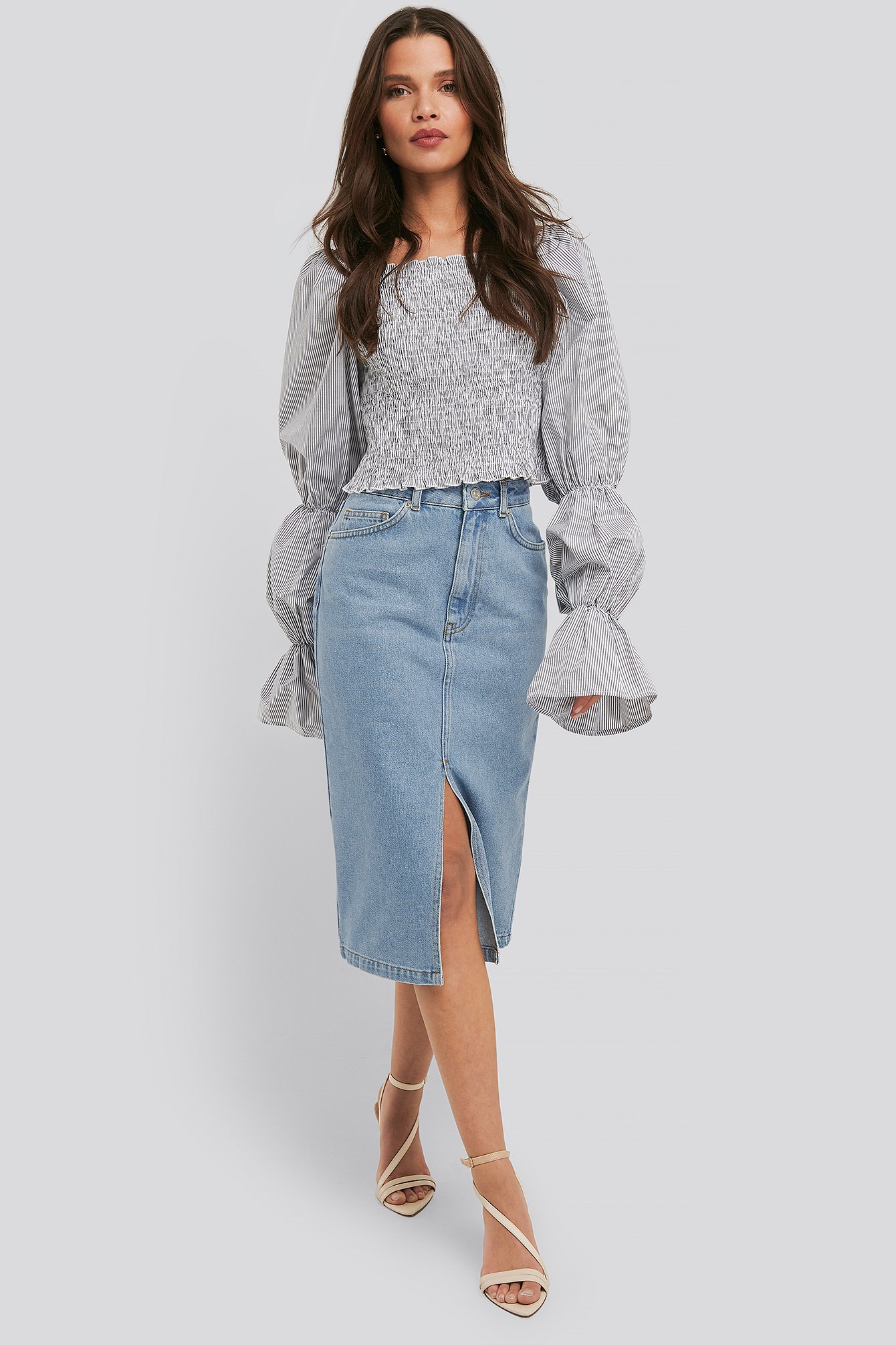 midi blue jean skirt