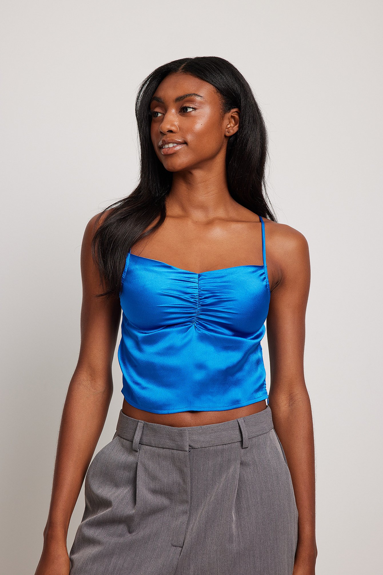 Cobalt Blue Gathered Satin Bralette, Crop Tops