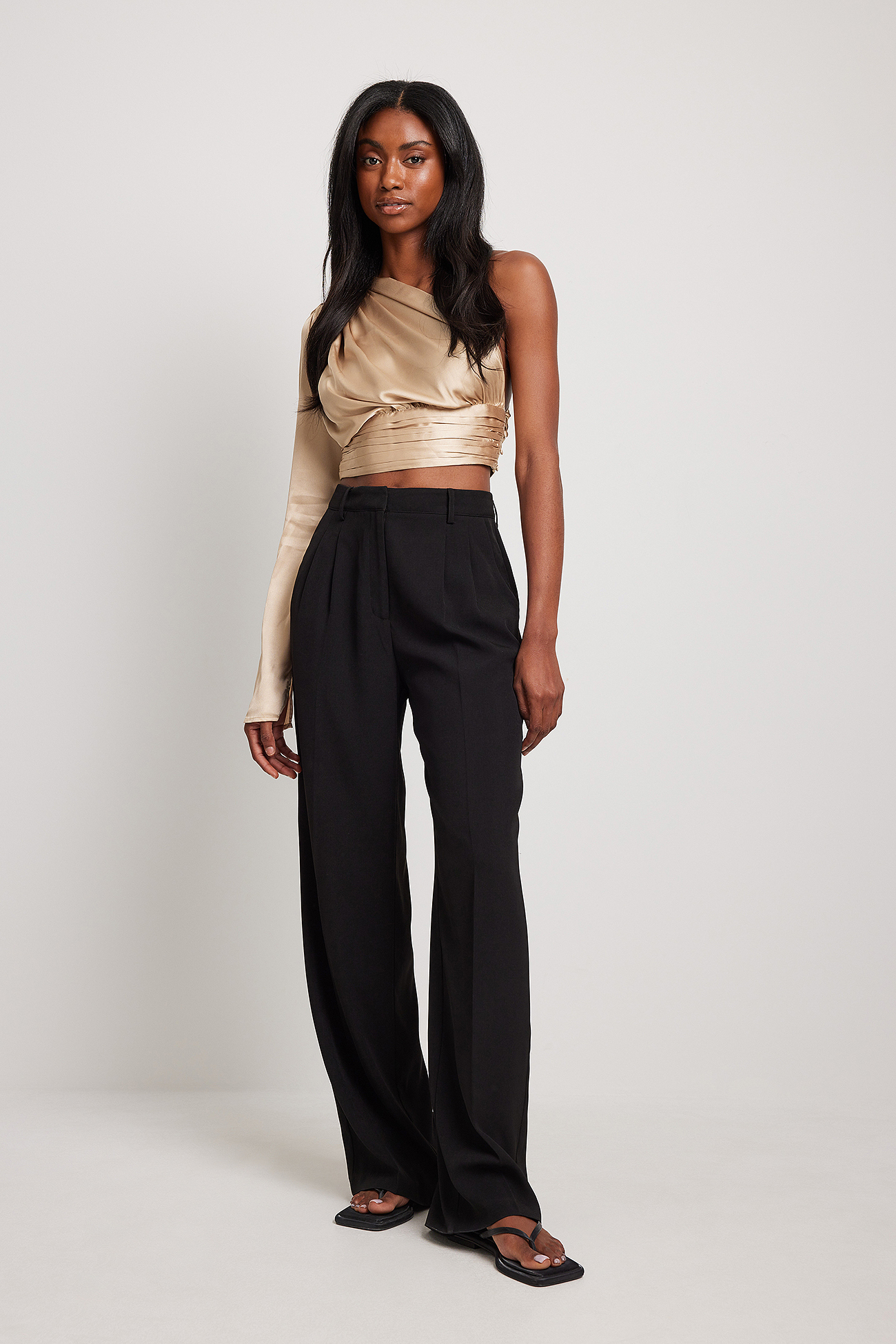 One Shoulder Silk Top x High Waisted Pants