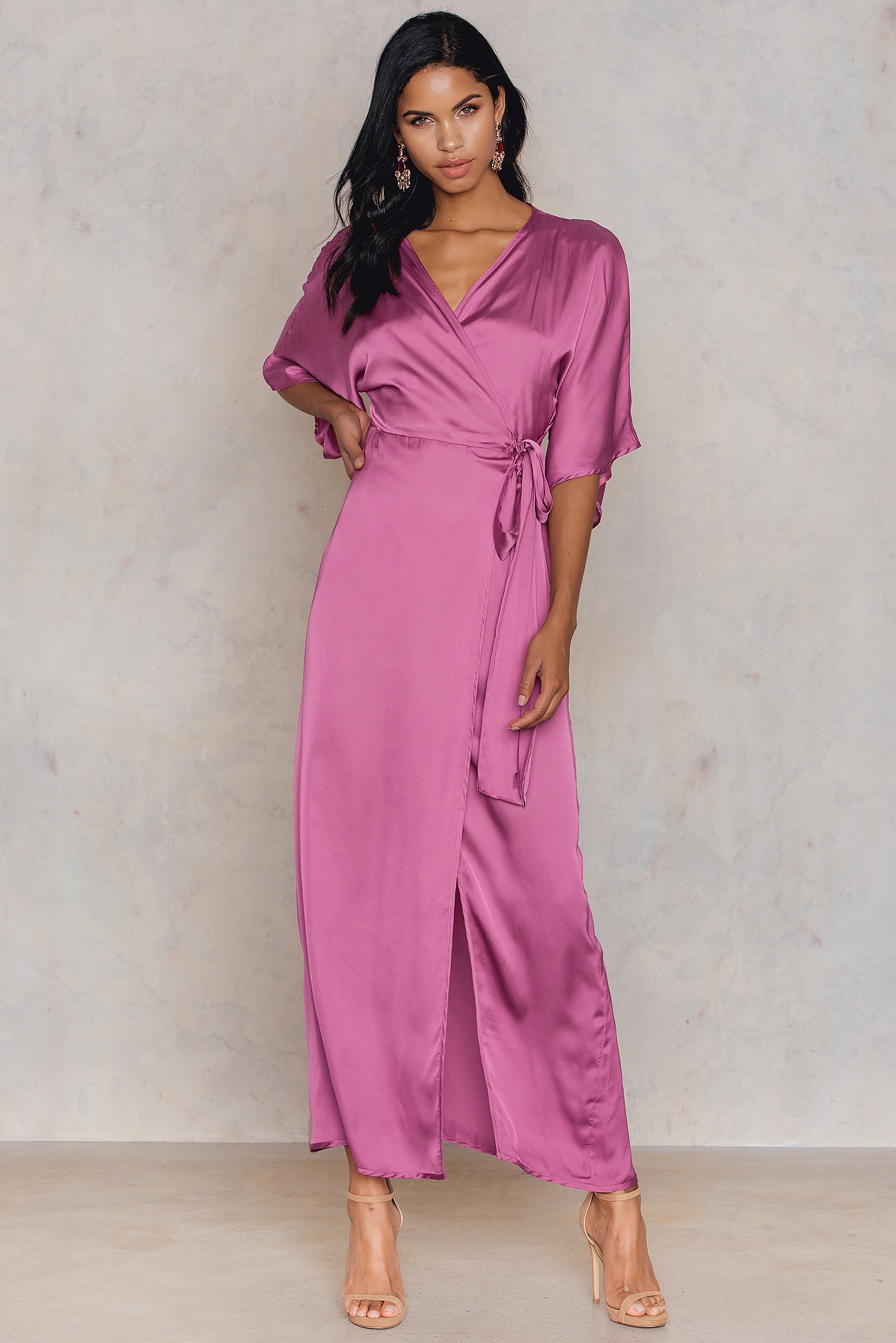 Kimono Mid Sleeve Maxi Dress Pink | na-kd.com