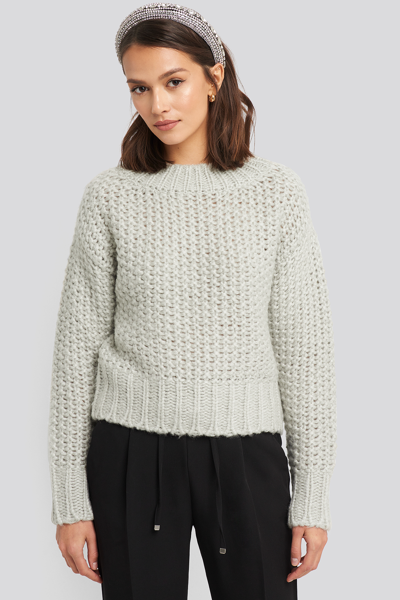 Heavy Knitted Wide Rib Sweater Grey | NA-KD