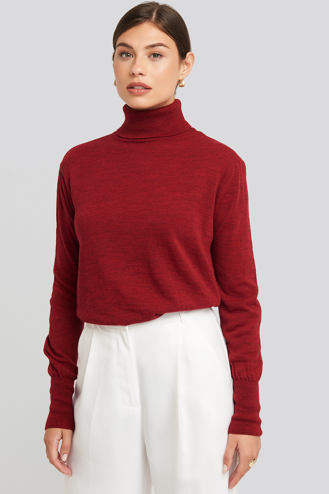 High Neck Balloon Sleeve Sweater Red | NA-KD