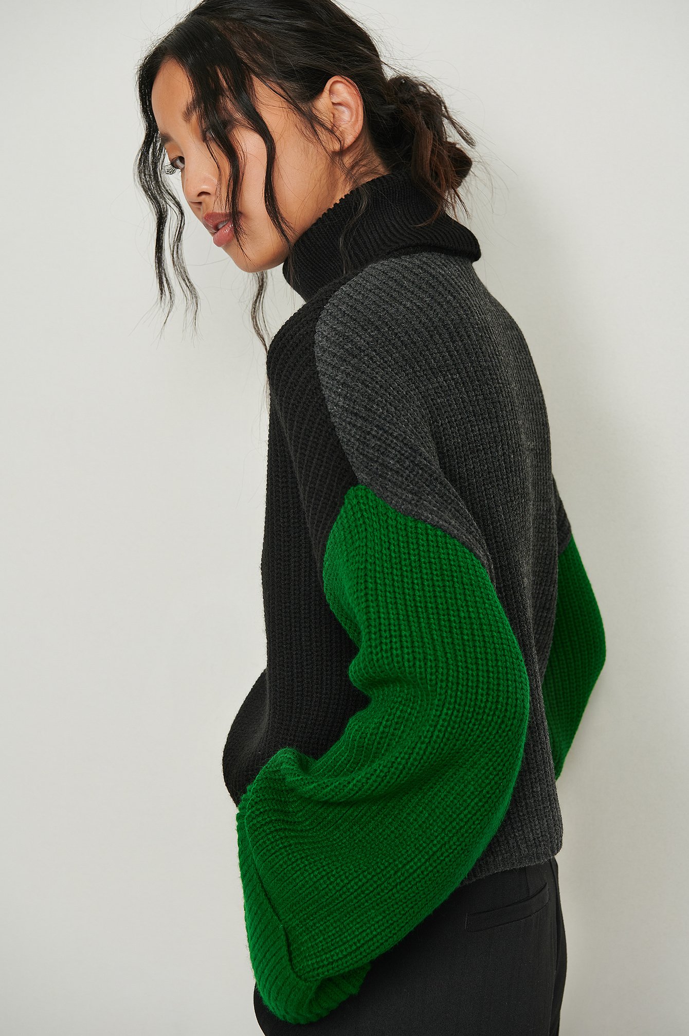 High Neck Colour Block Knitted Sweater Multicolor Na