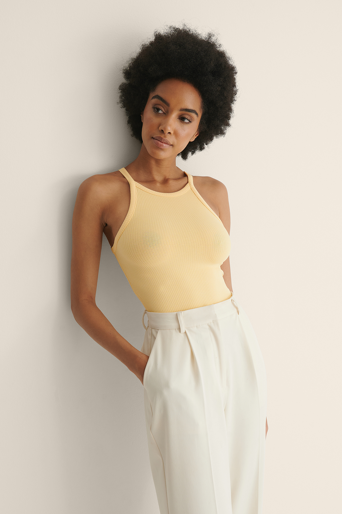 yellow high neck crop top