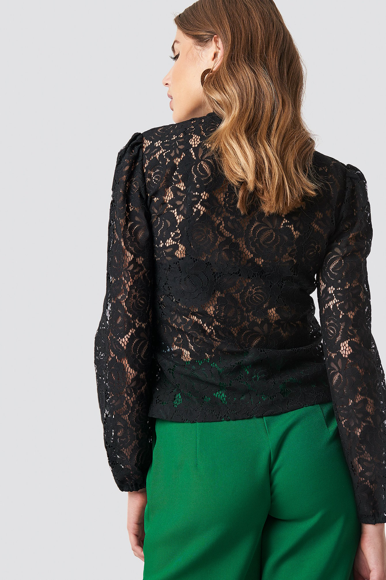 High Neck Lace Blouse Black | NA-KD