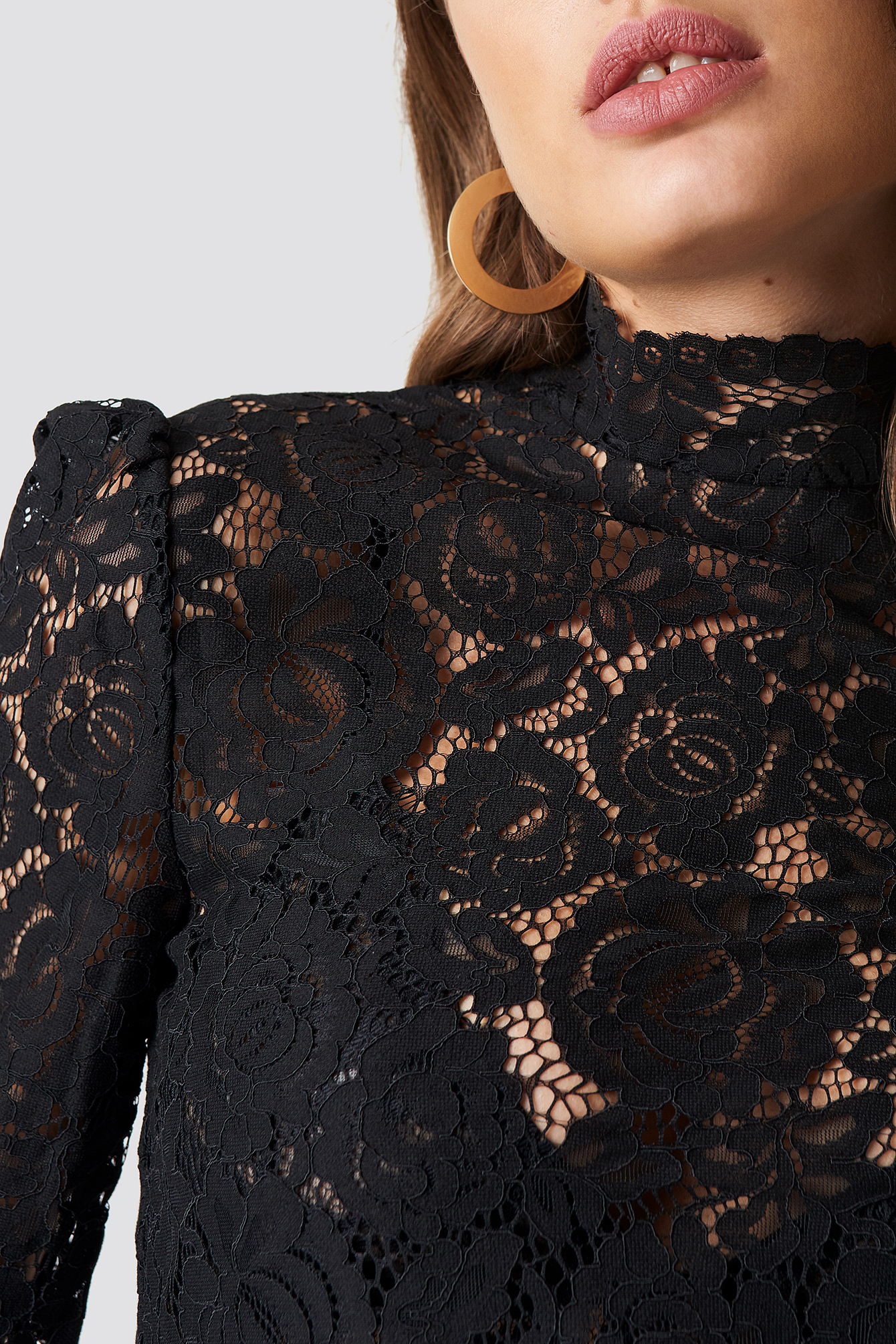 High Neck Lace Blouse Black | na-kd.com