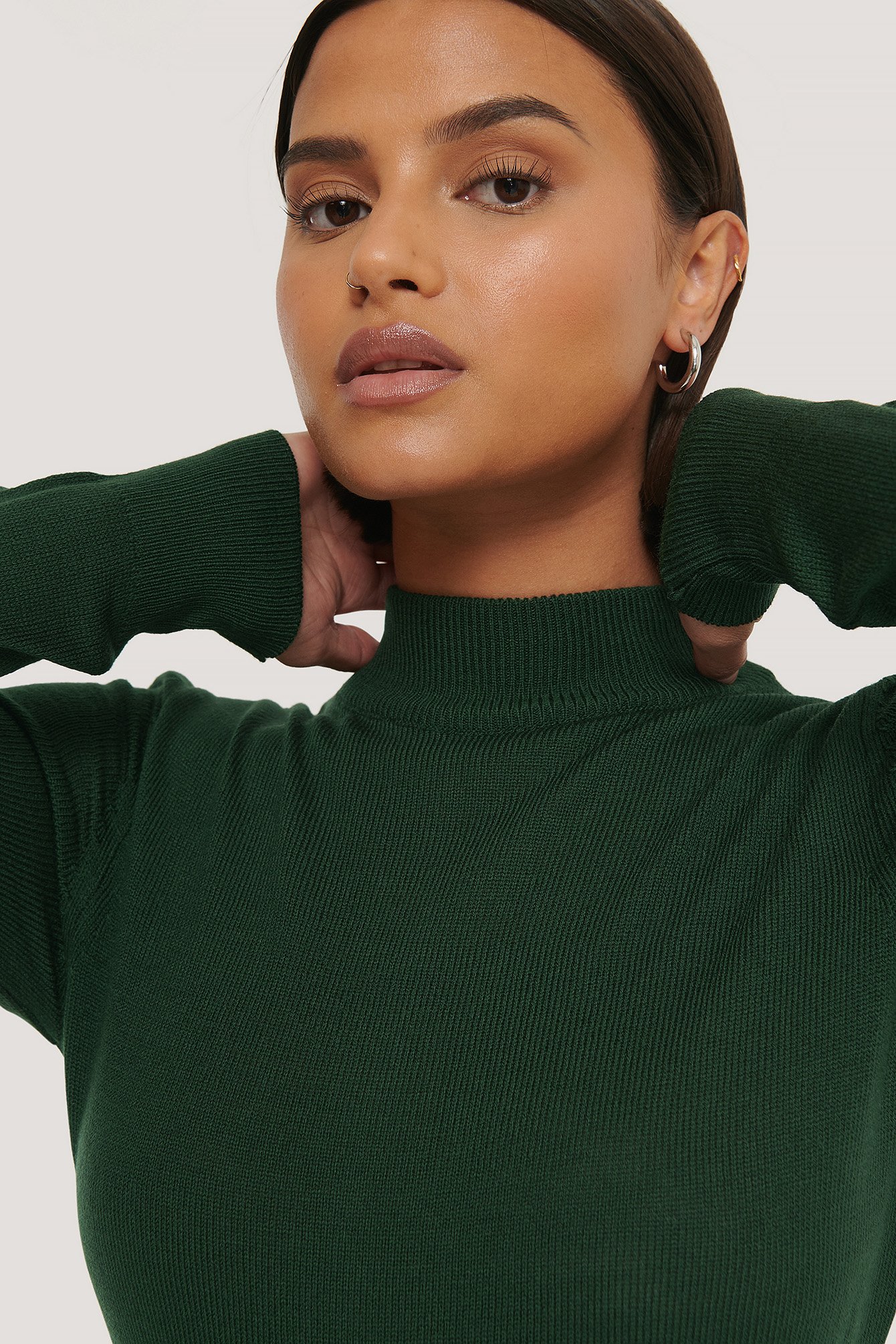 High Neck Light Knitted Sweater Green | NA-KD