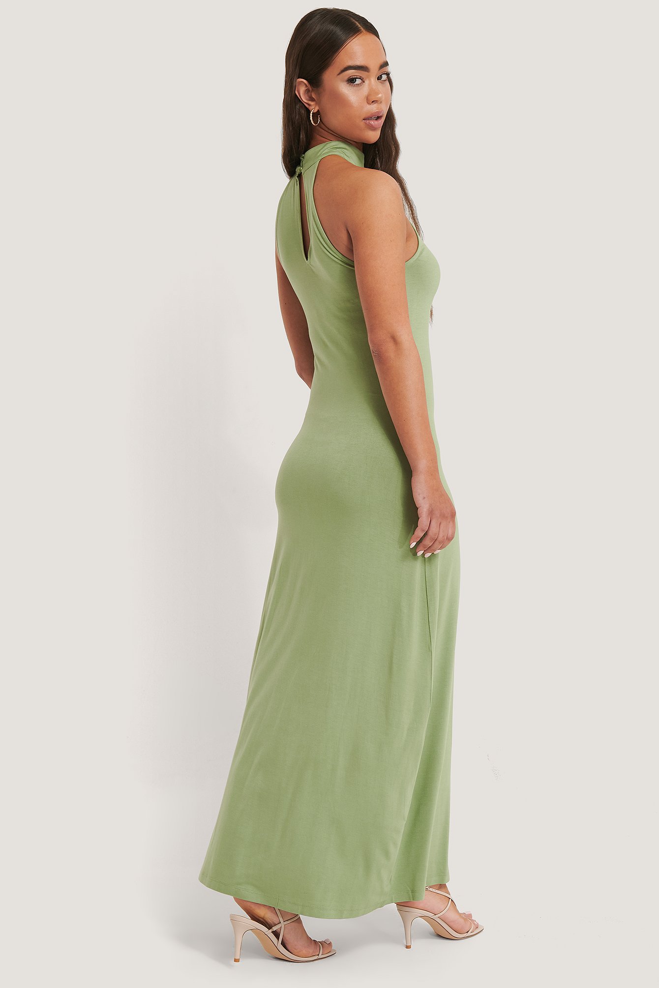 high neck backless long dress