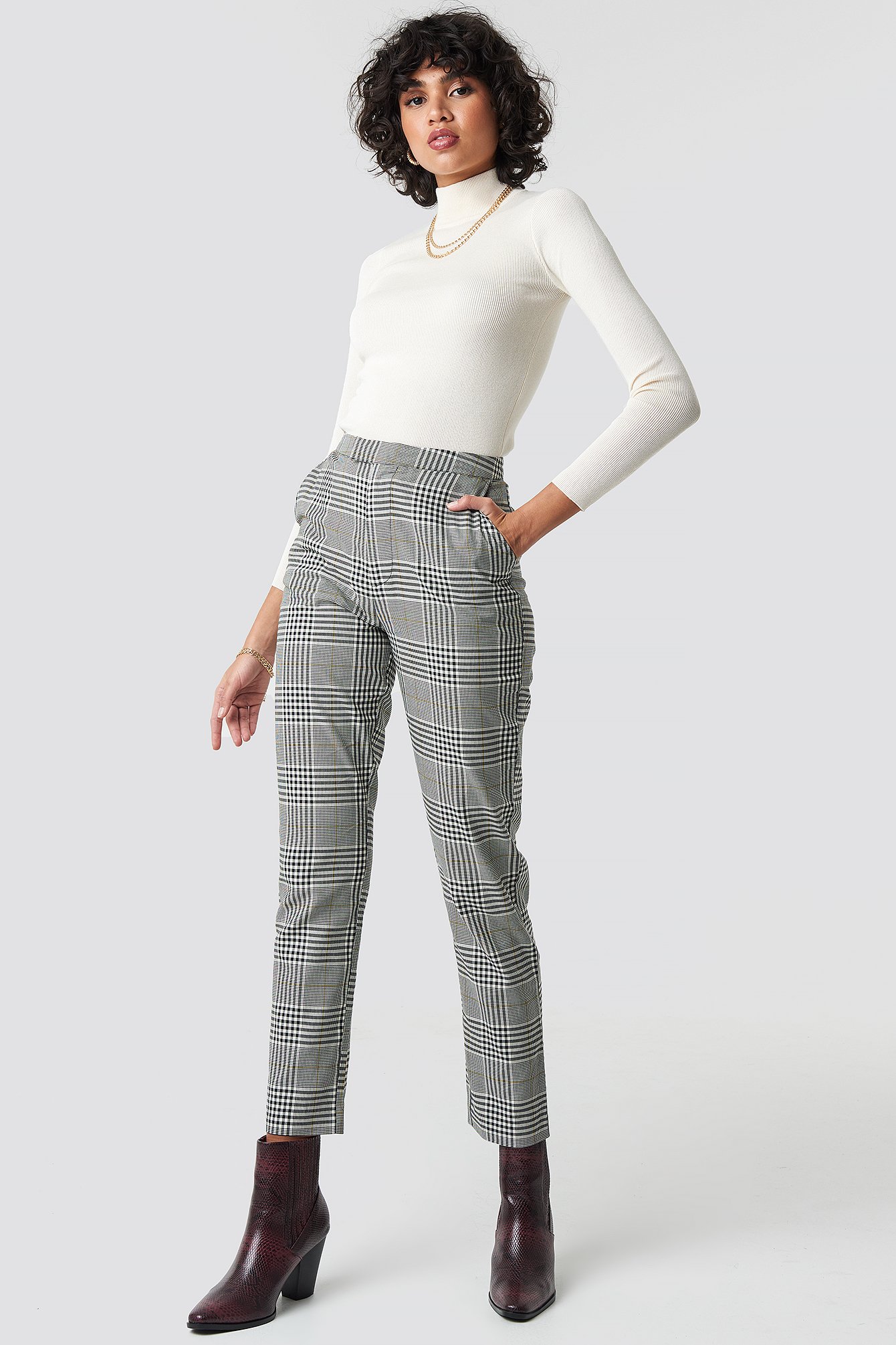 grey high waisted trousers