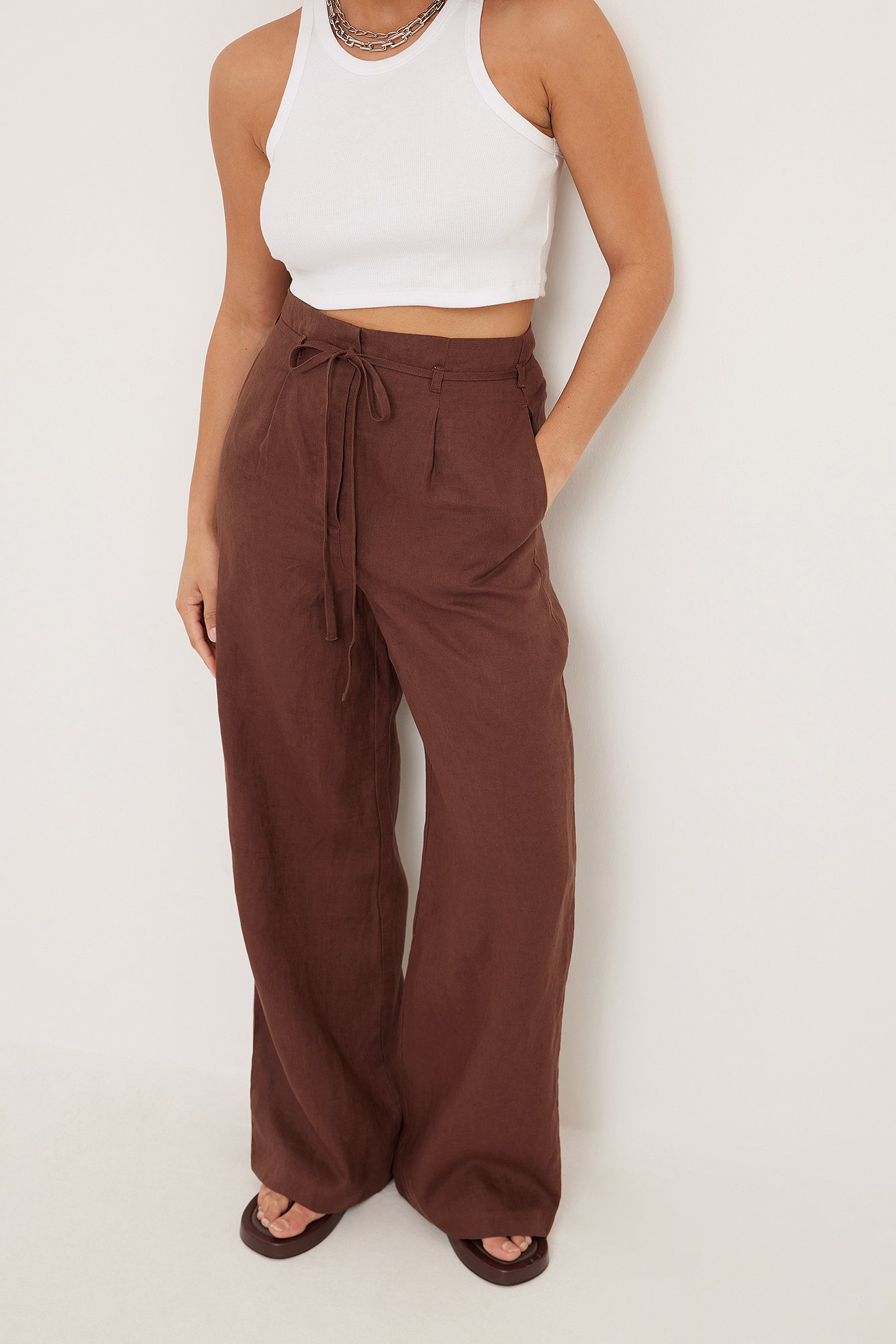 Buy Womens Straight Fit Linen Pants  Brown Online at the Best Price in  India  Loopify