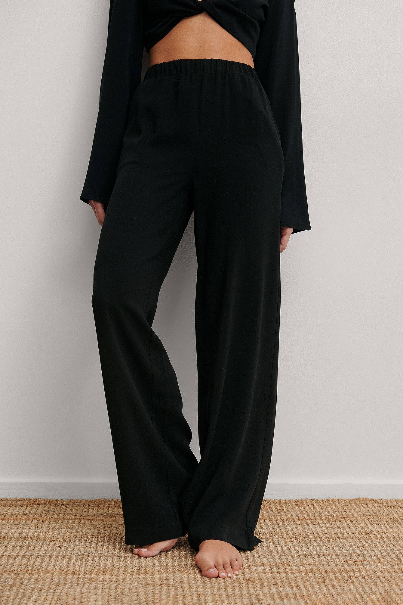 high waist loose black trousers