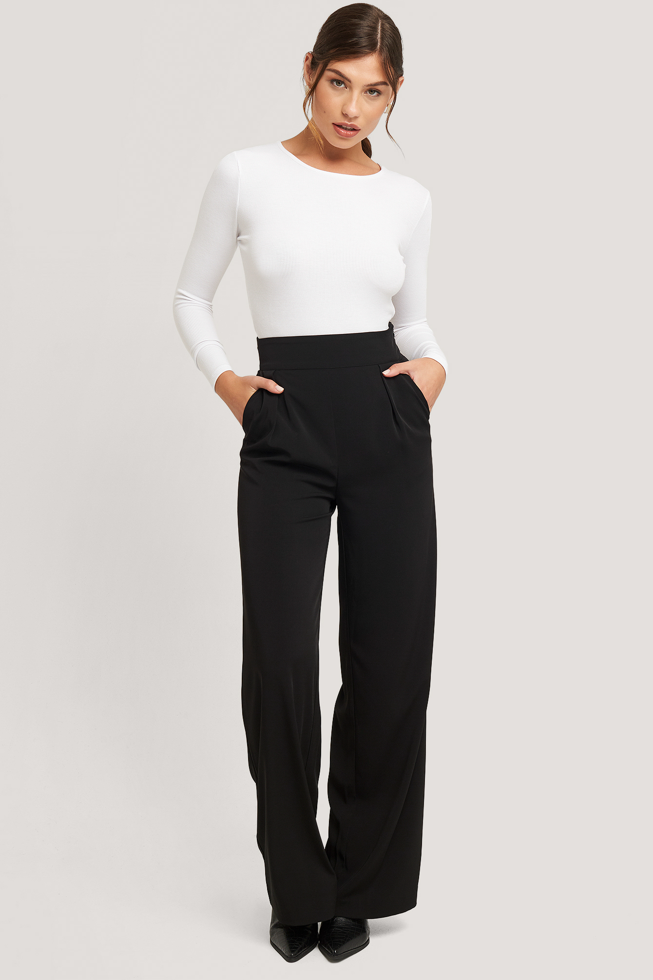 Recycled High Waisted Wide Leg Suit Pants Black | NA-KD