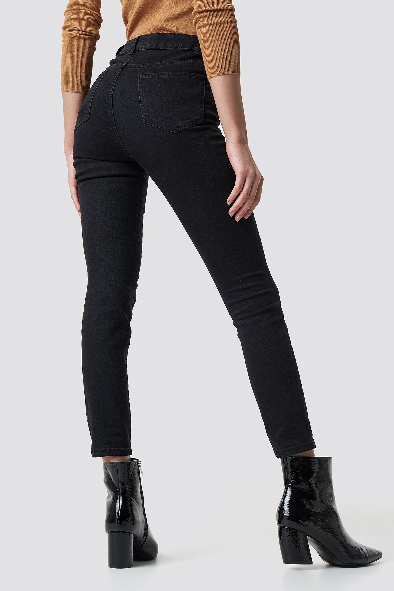 Highwaist Skinny Panel Jeans Black | na-kd.com