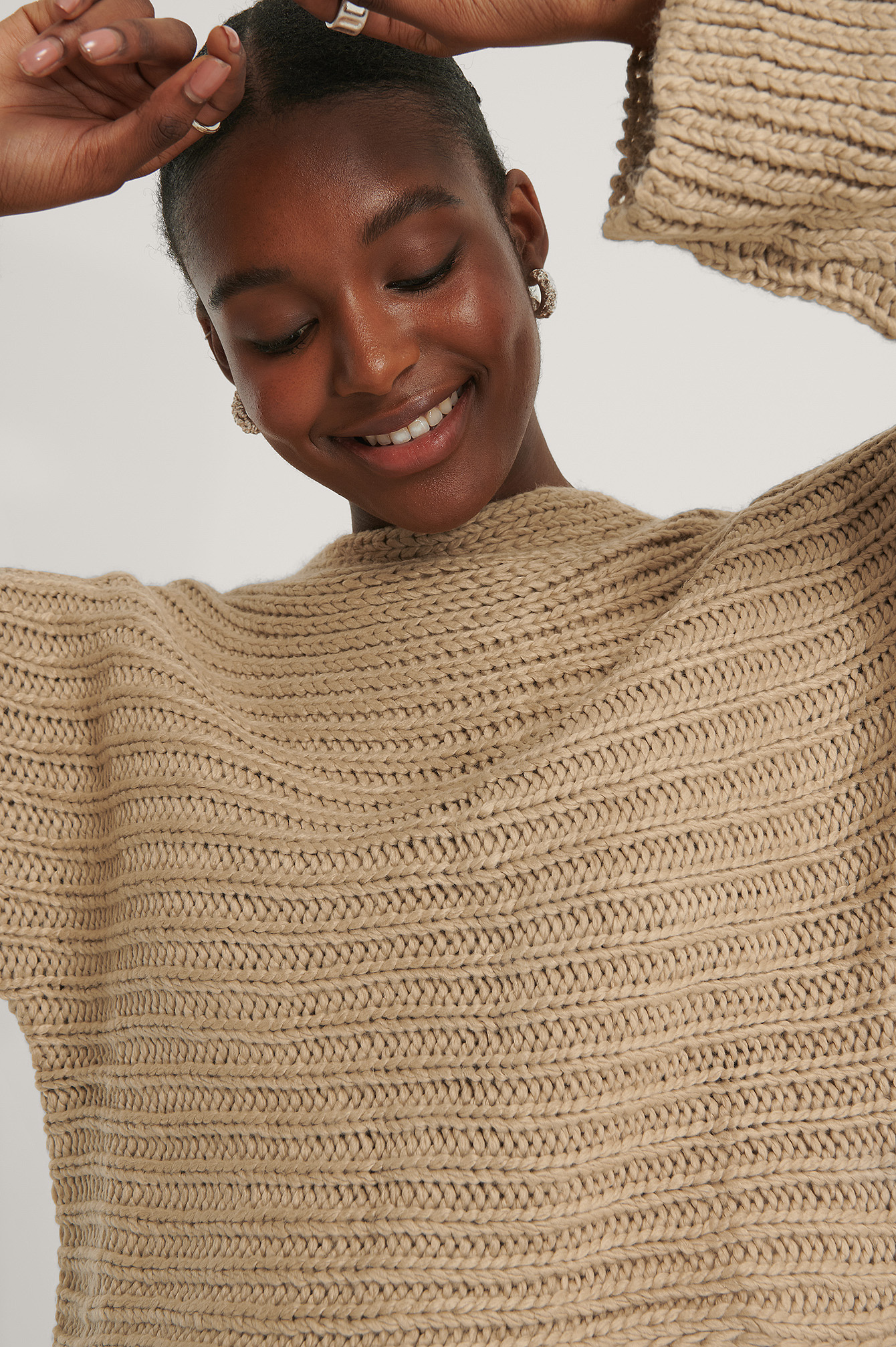 Horizontal clearance ribbed sweater