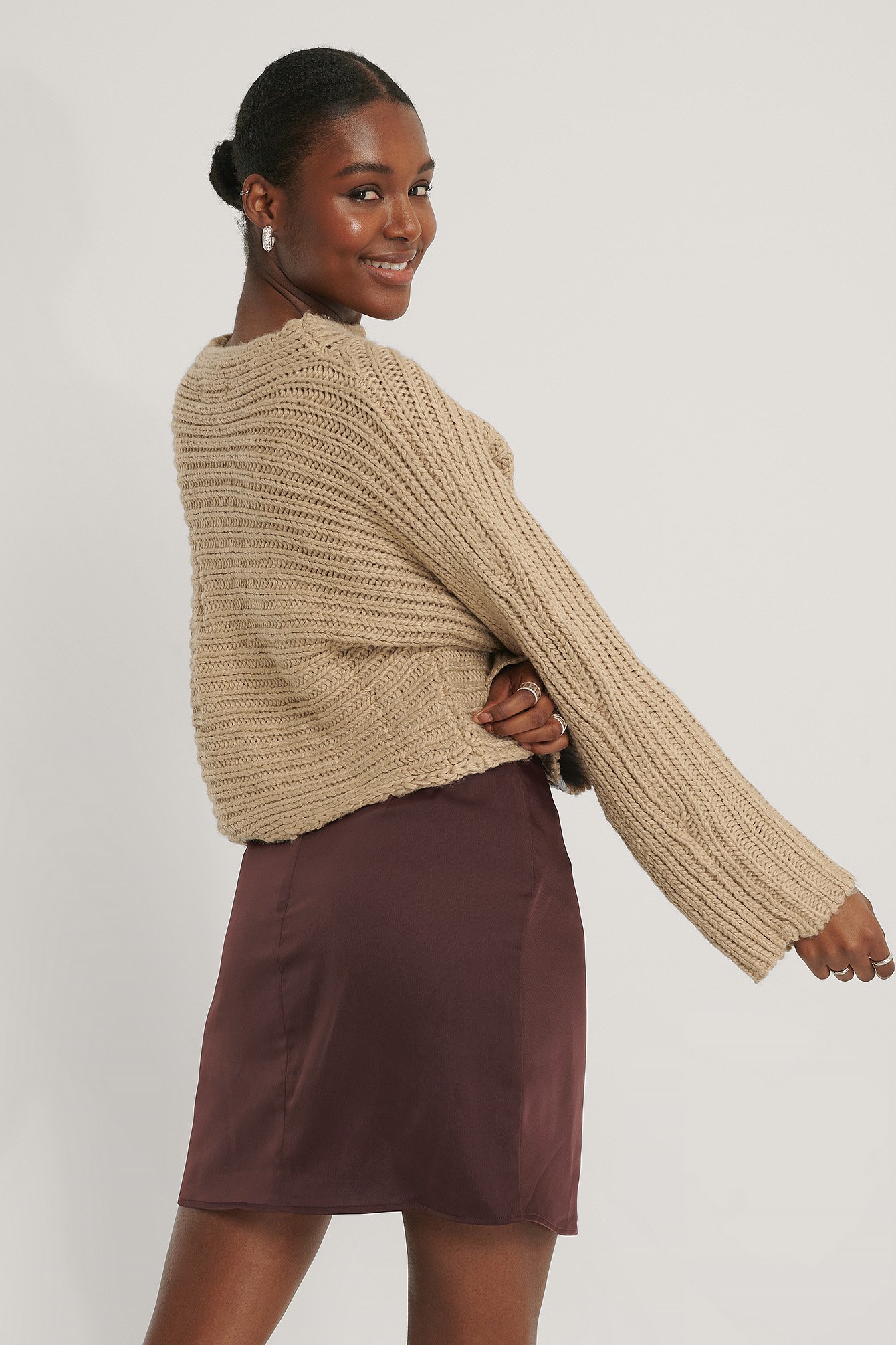 Horizontal Ribbed Knitted Sweater Beige | na-kd.com