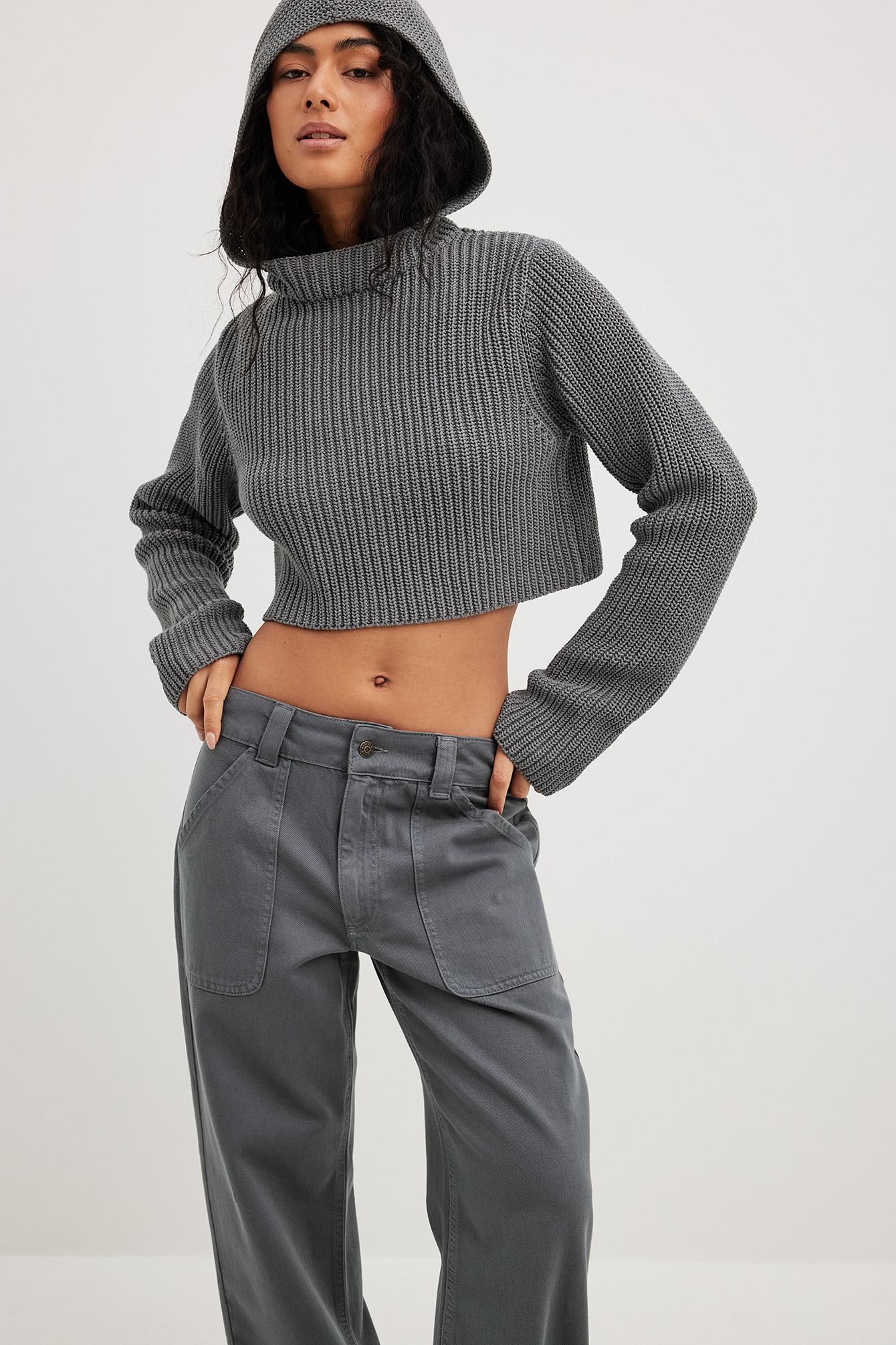 Knitted Balaclava Sweater Grey | NA-KD