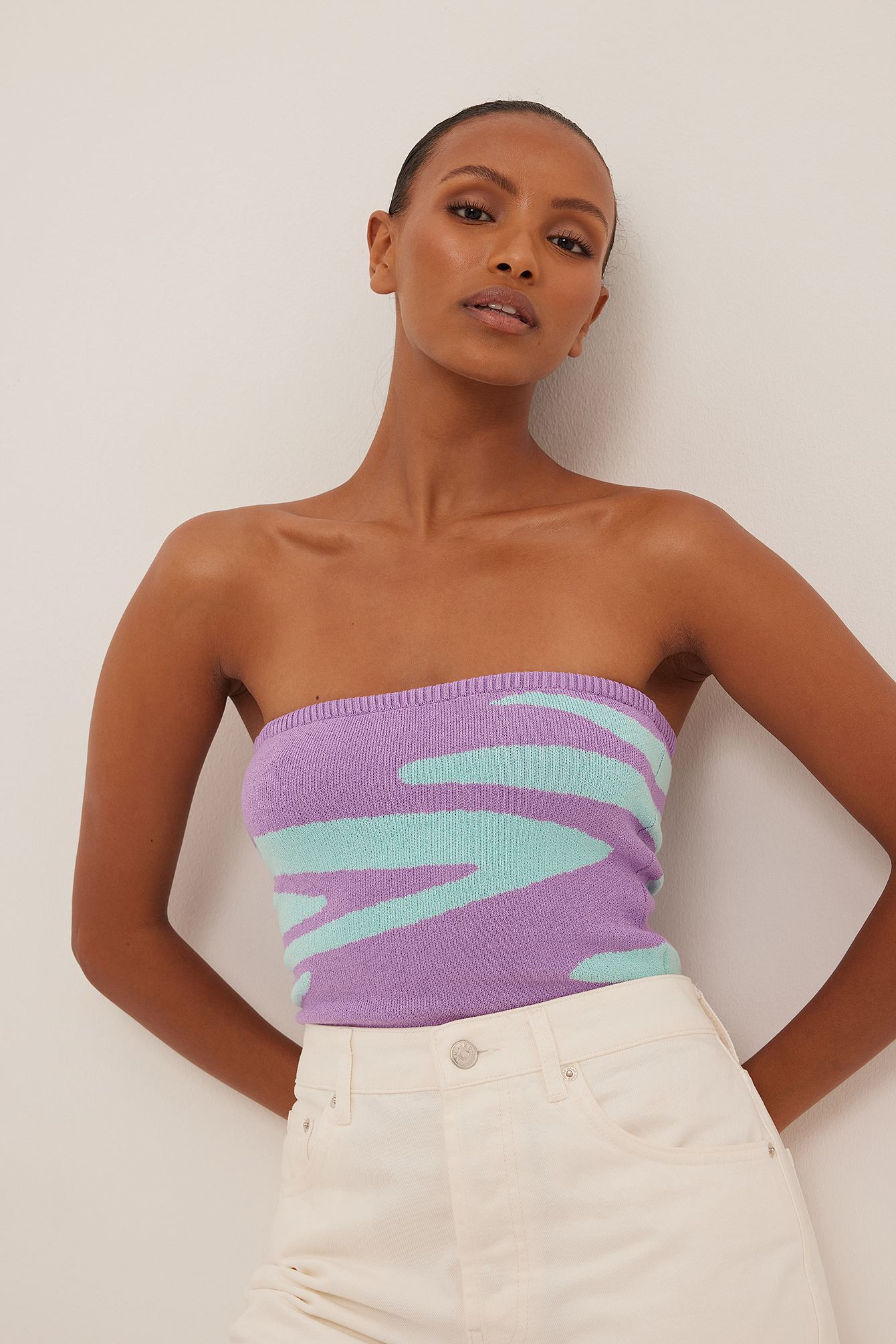 Knitted Pattern Tube Top Multicolor