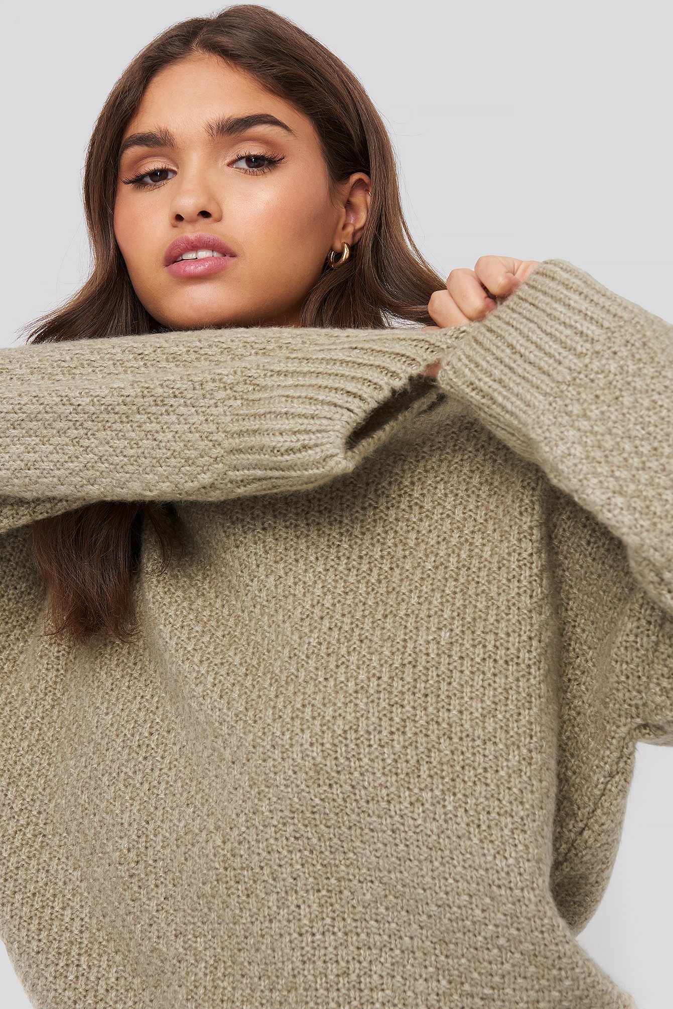 Oversize Knitted Polo Sweater Beige | NA-KD