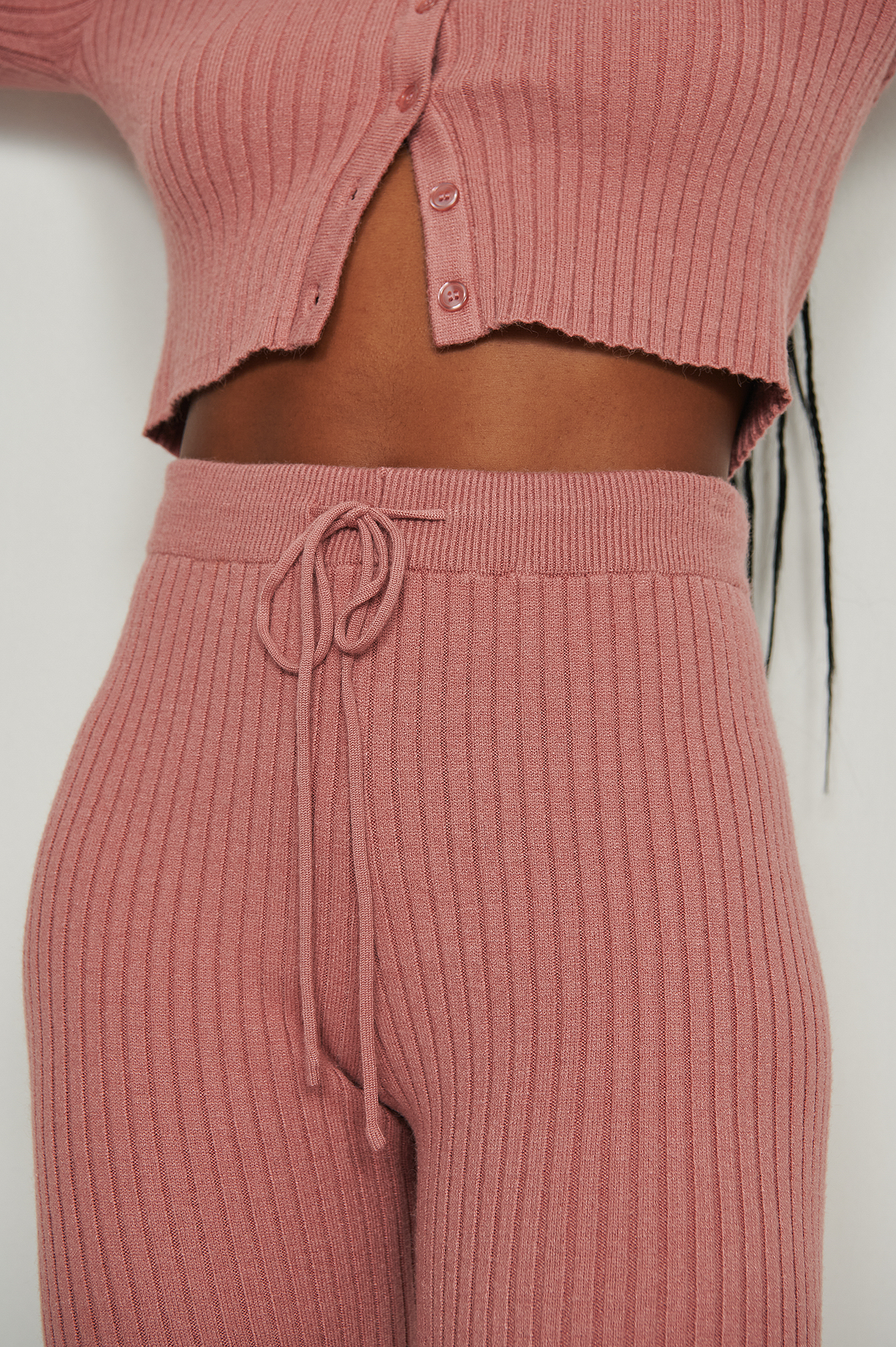 Knitted Ribbed Pants Pink