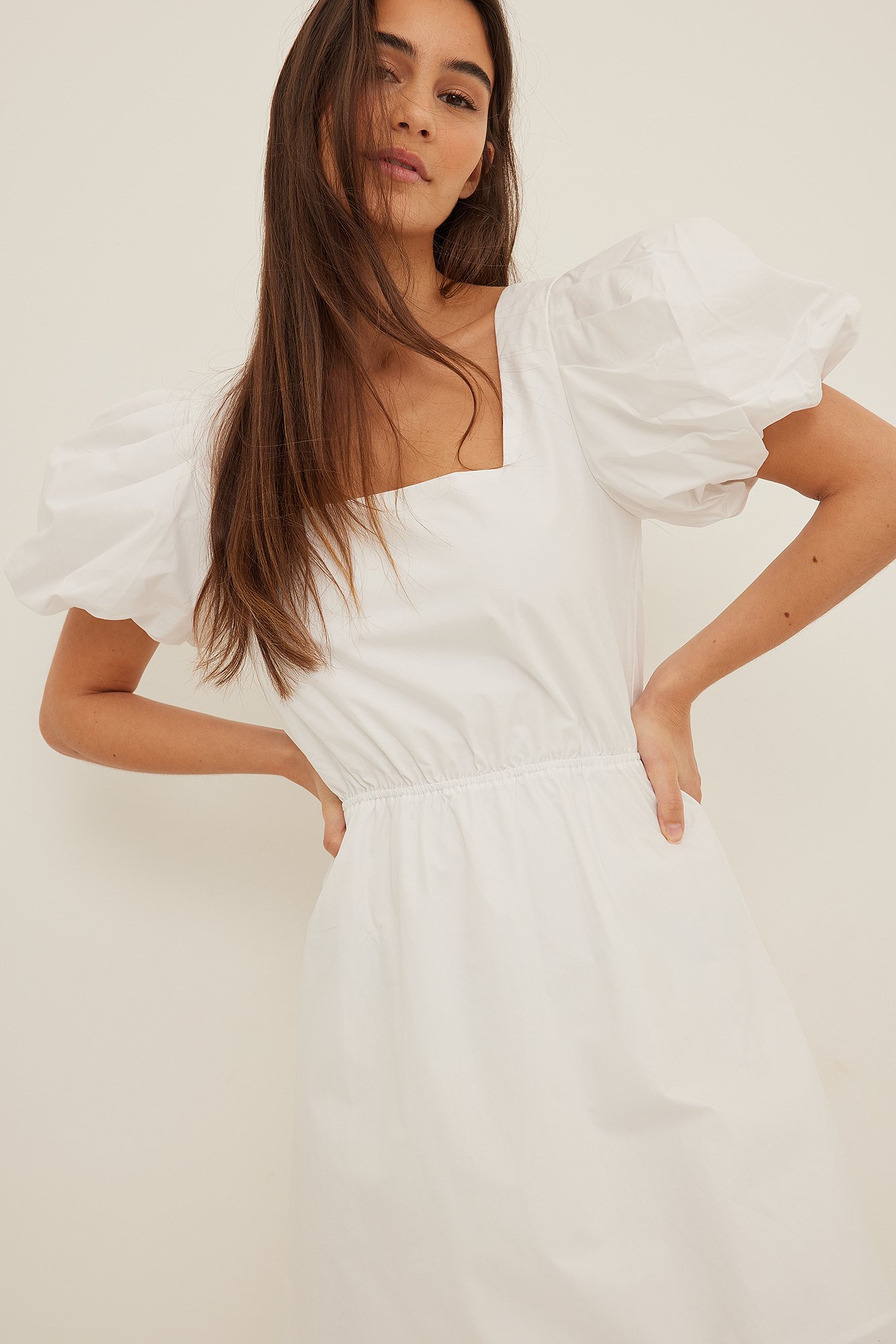 Lacing Back Cotton Dress White | NA-KD