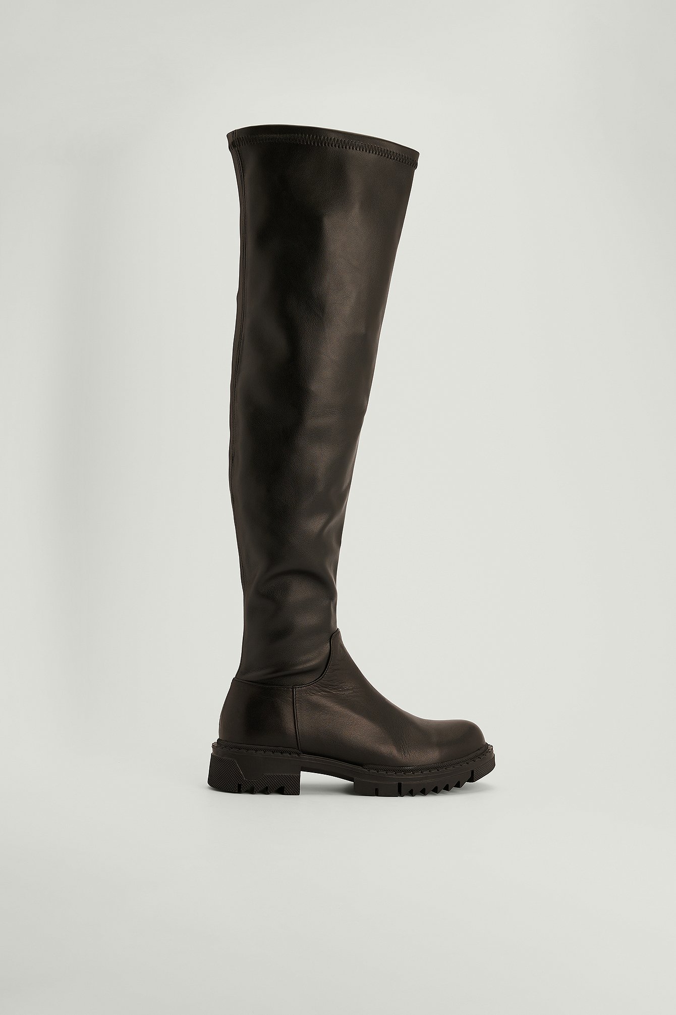 Leather Profile Overknee Boots Black | NA-KD