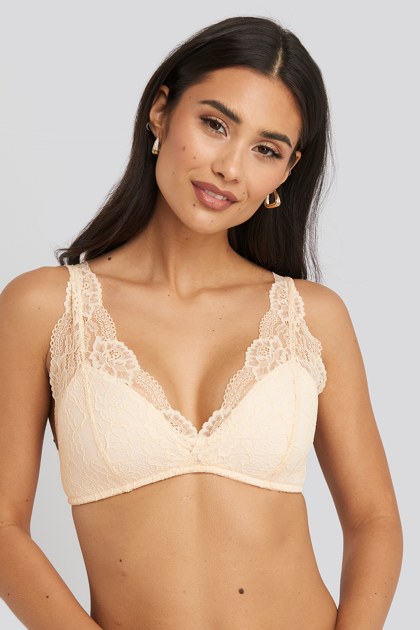 Light Padded Floral Lace Bra Beige Na Kd 