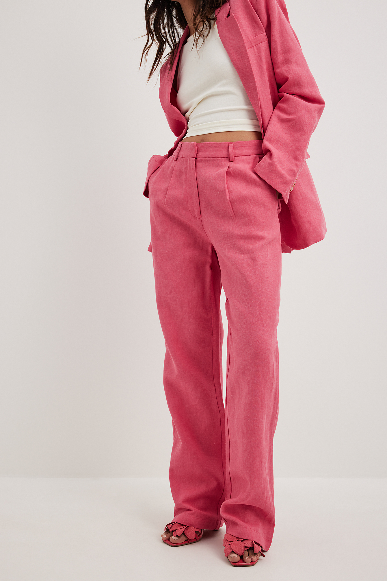 Womens Pink High Waisted Trousers
