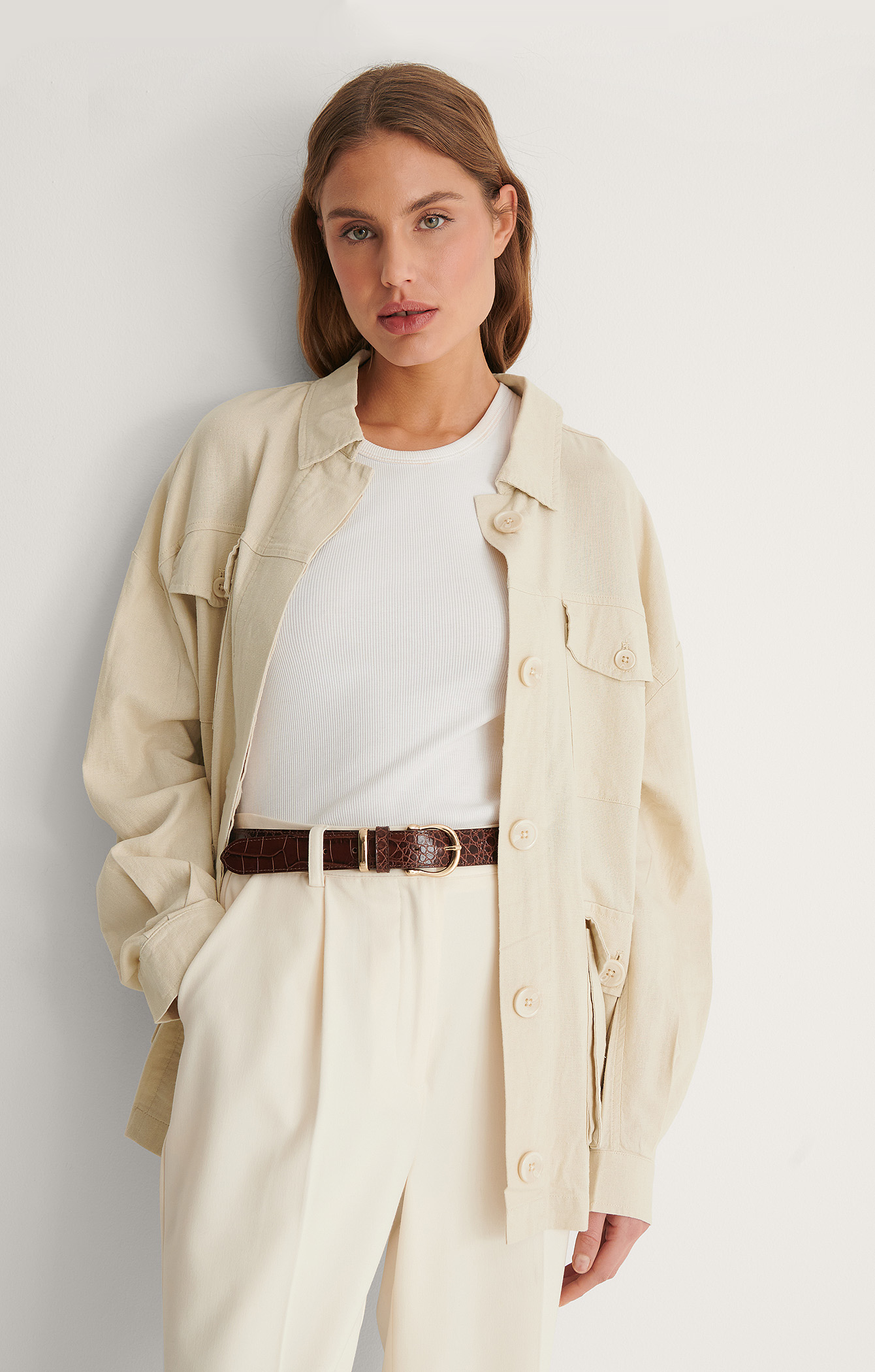 Linen Blend Overshirt Beige | na-kd.com